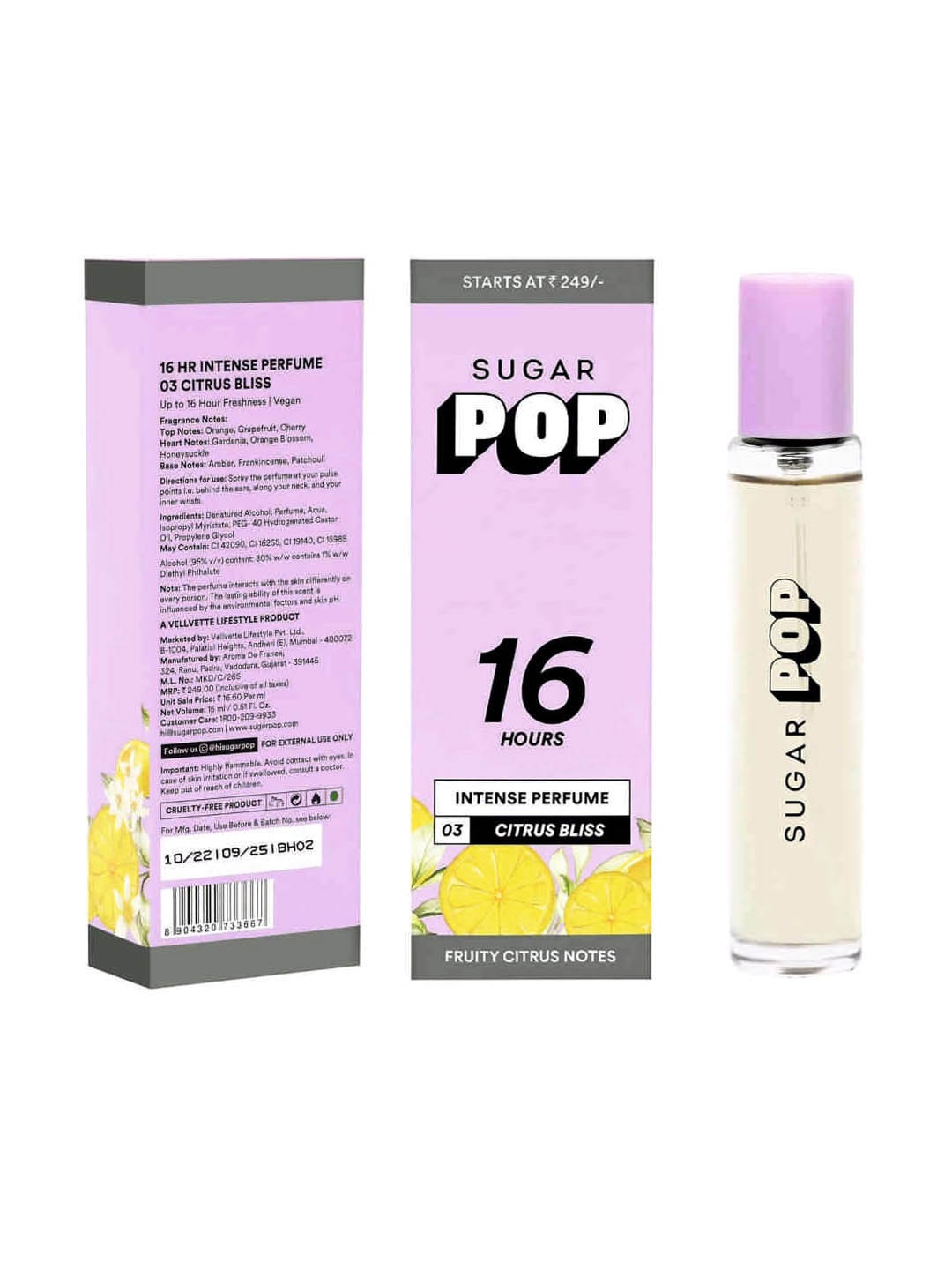 

SUGAR POP Citrus Bliss 16 Hr Long Lasting Intense Perfume - 15ml, Transparent