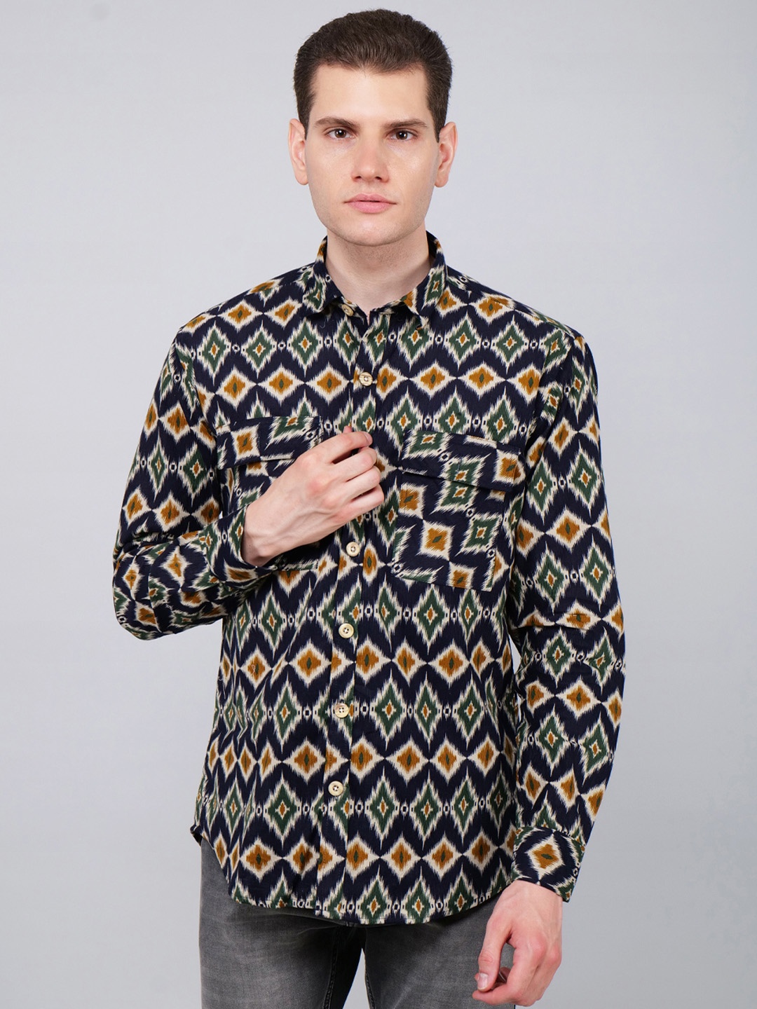

4400BC Men Relaxed Opaque Printed Casual Shirt, Navy blue