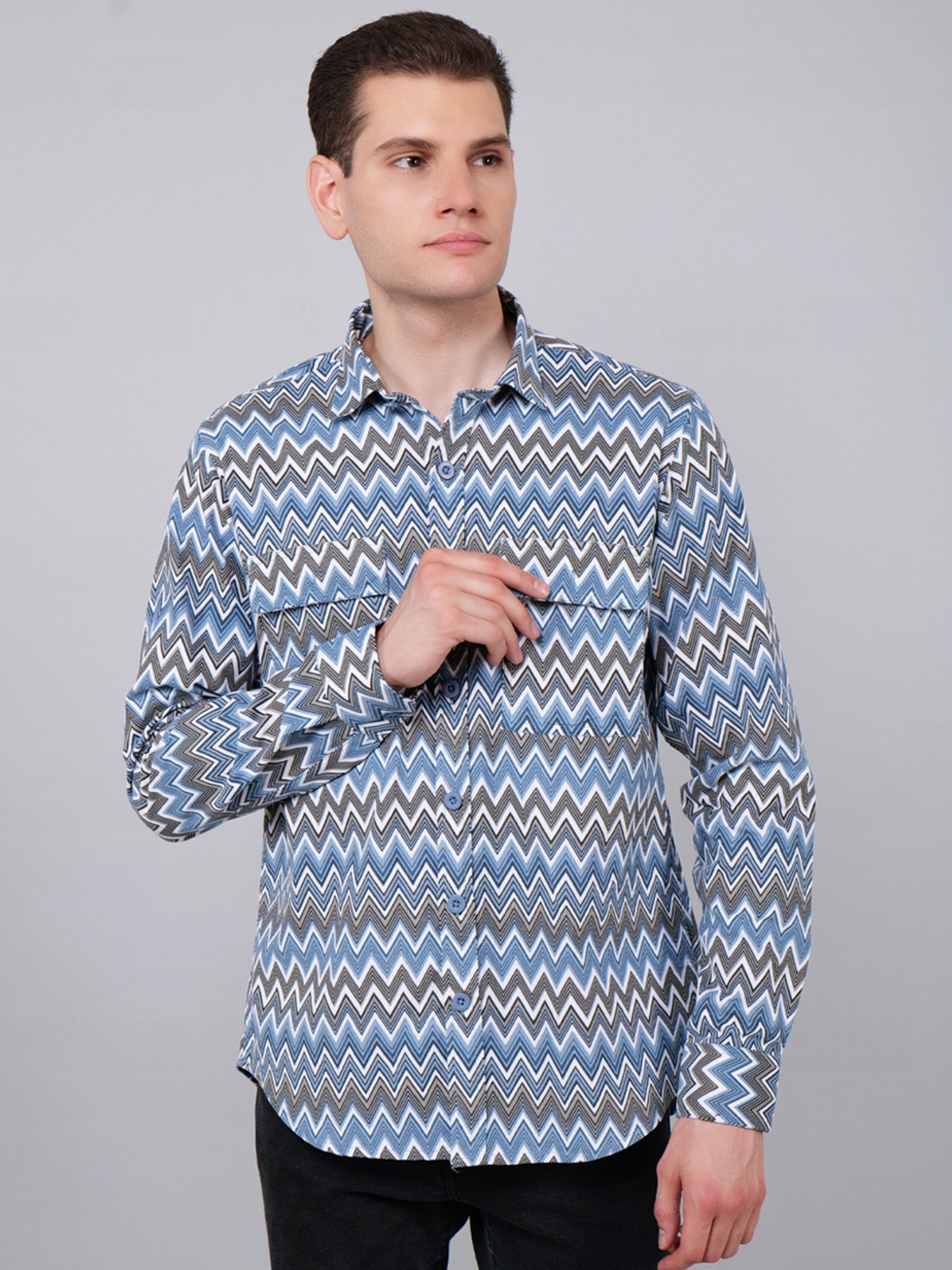 

4400BC Men Relaxed Opaque Printed Casual Shirt, Blue