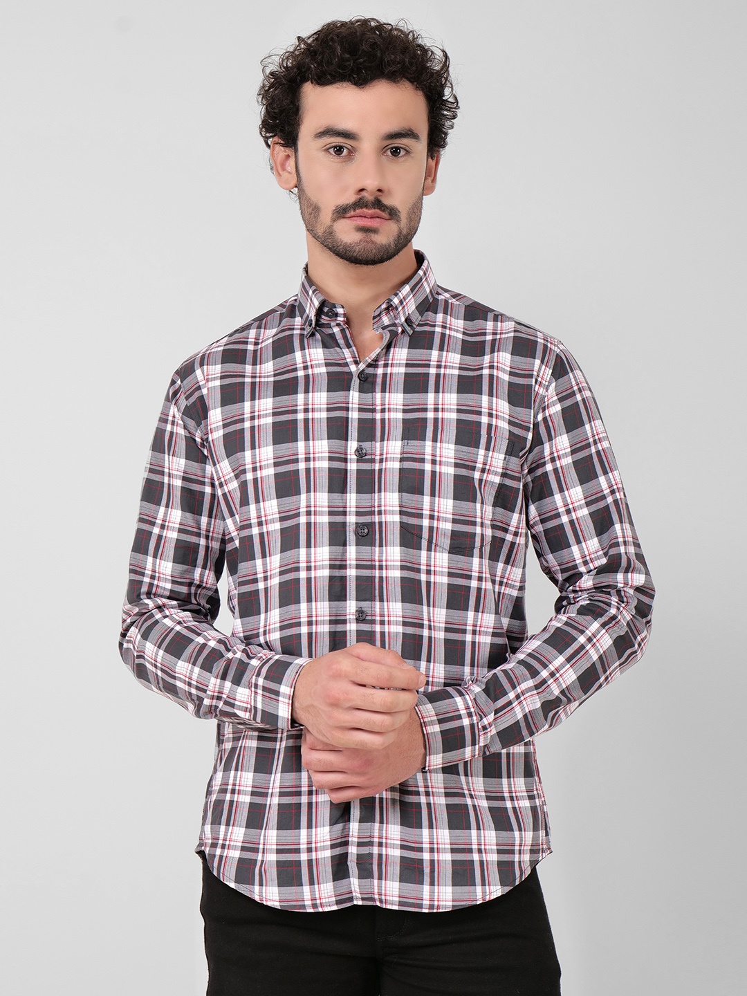 

4400BC Men Tartan Checks Opaque Checked Casual Shirt, Grey