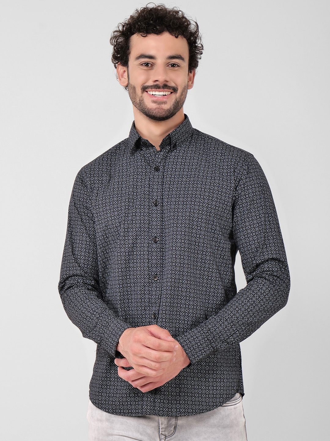 

4400BC Men Opaque Printed Casual Shirt, Black