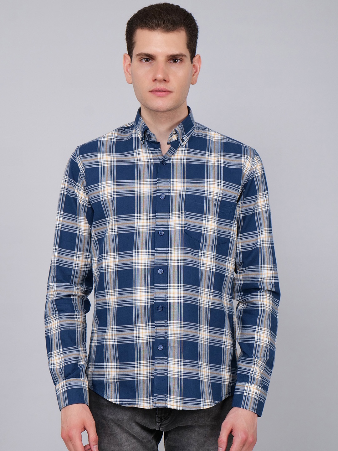 

4400BC Men Tartan Checks Opaque Checked Casual Shirt, Navy blue