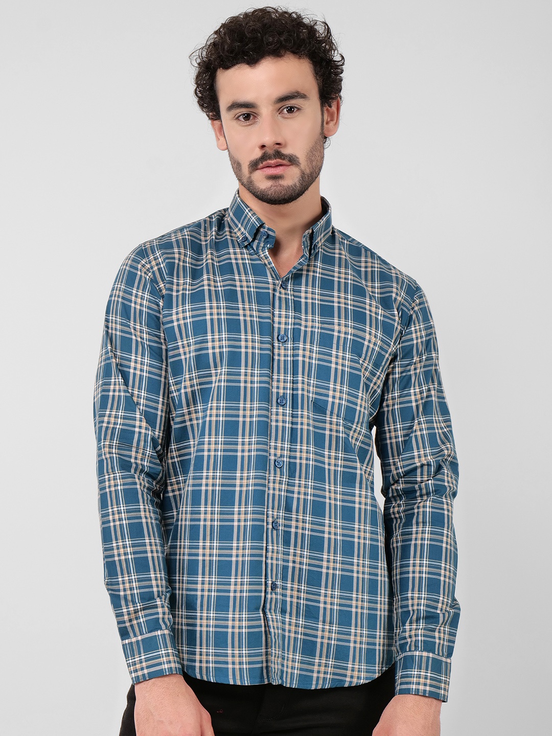 

4400BC Men Tartan Checks Opaque Checked Casual Shirt, Teal