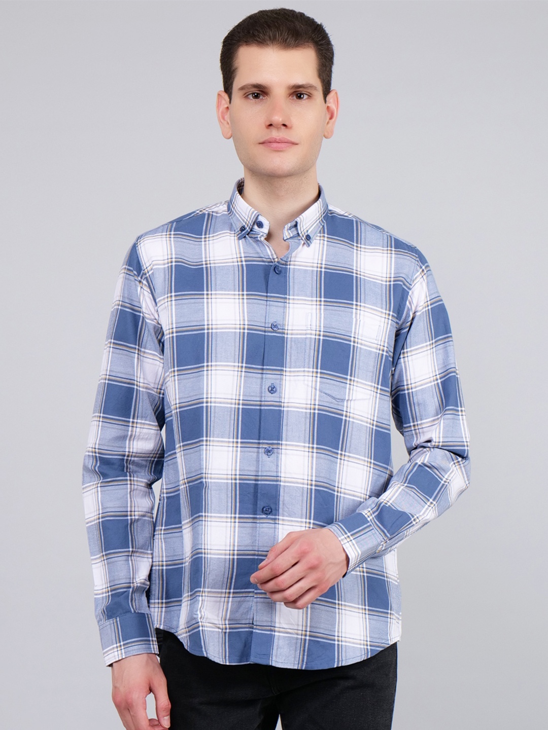 

4400BC Men Opaque Checked Casual Shirt, Blue