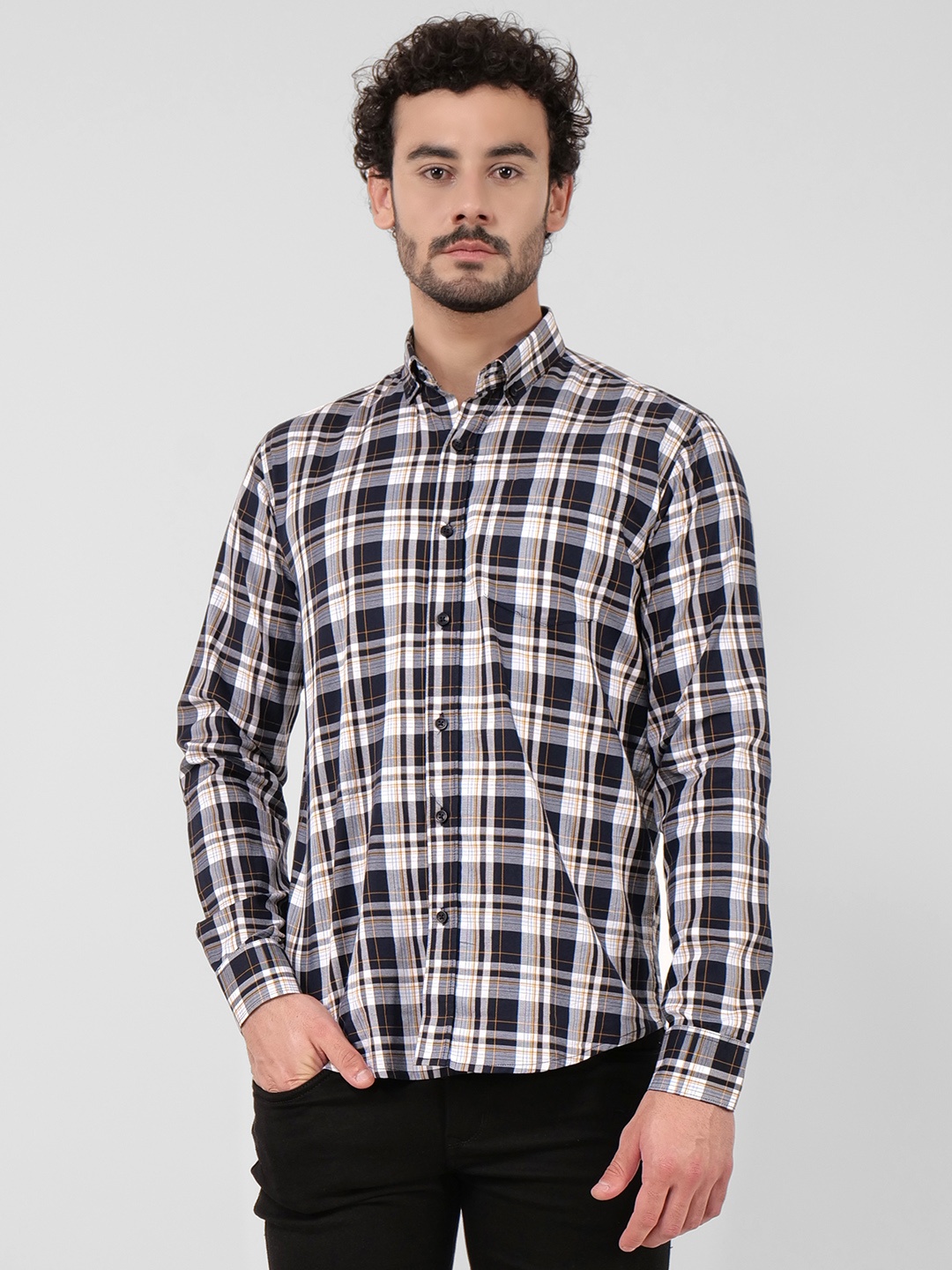 

4400BC Men Tartan Checks Opaque Checked Casual Shirt, Navy blue