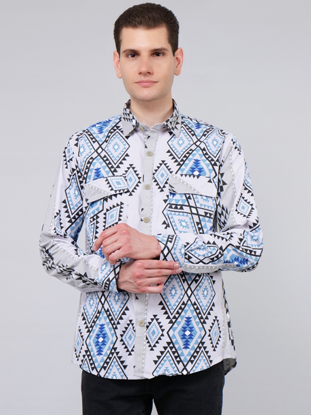 

4400BC Men Relaxed Opaque Printed Casual Shirt, Grey