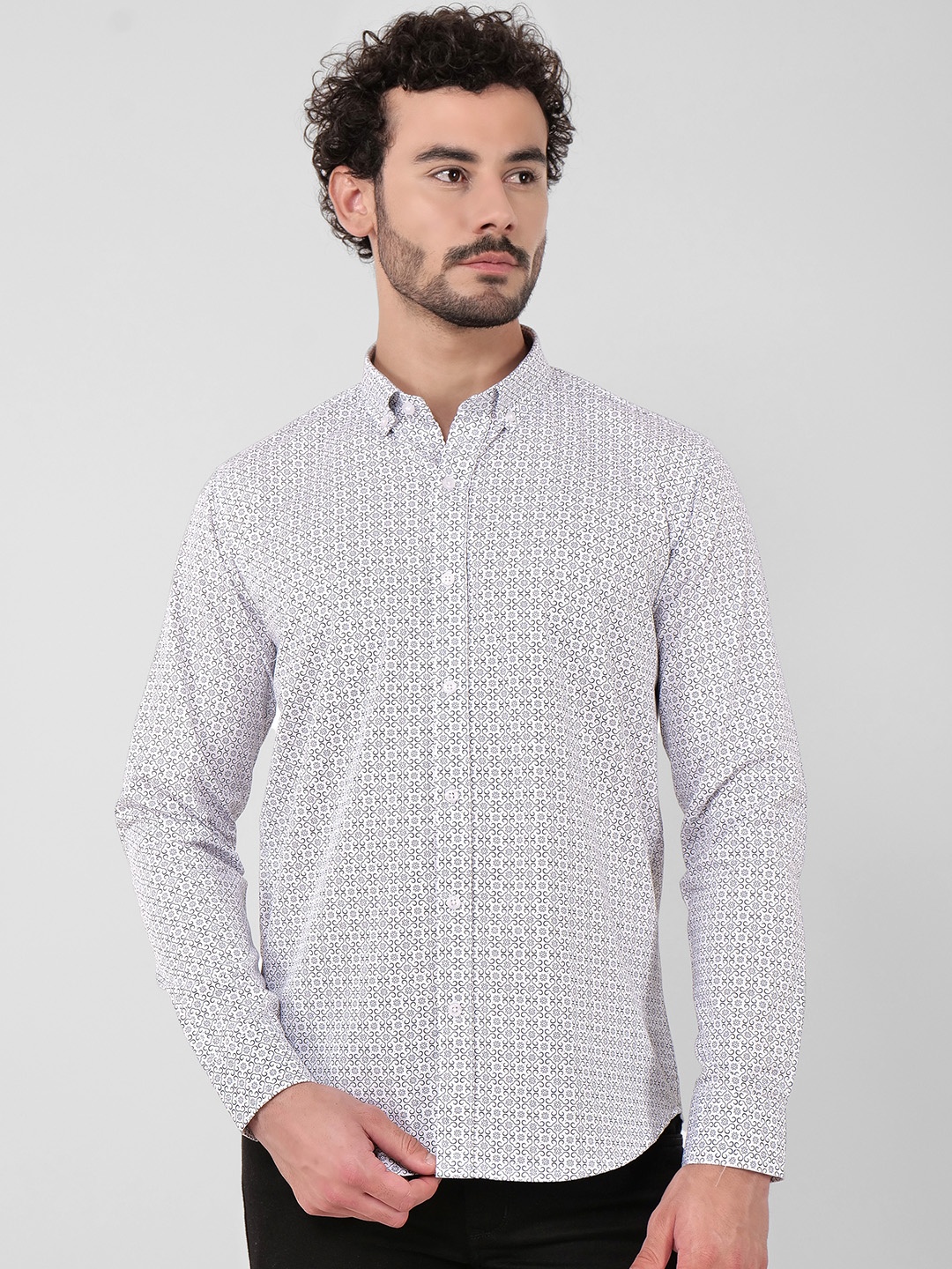 

4400BC Men Floral Opaque Printed Casual Shirt, White