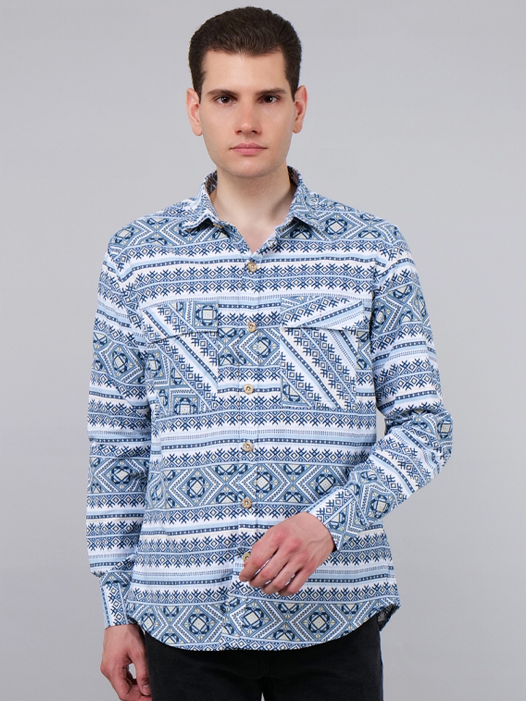 

4400BC Men Relaxed Opaque Printed Casual Shirt, Blue