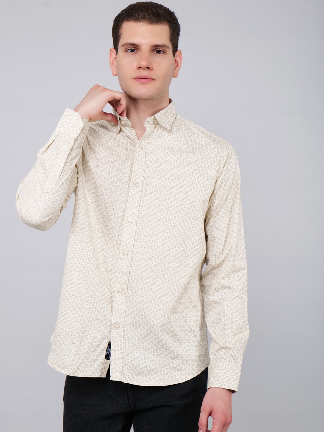 

4400BC Men Opaque Printed Casual Shirt, Cream