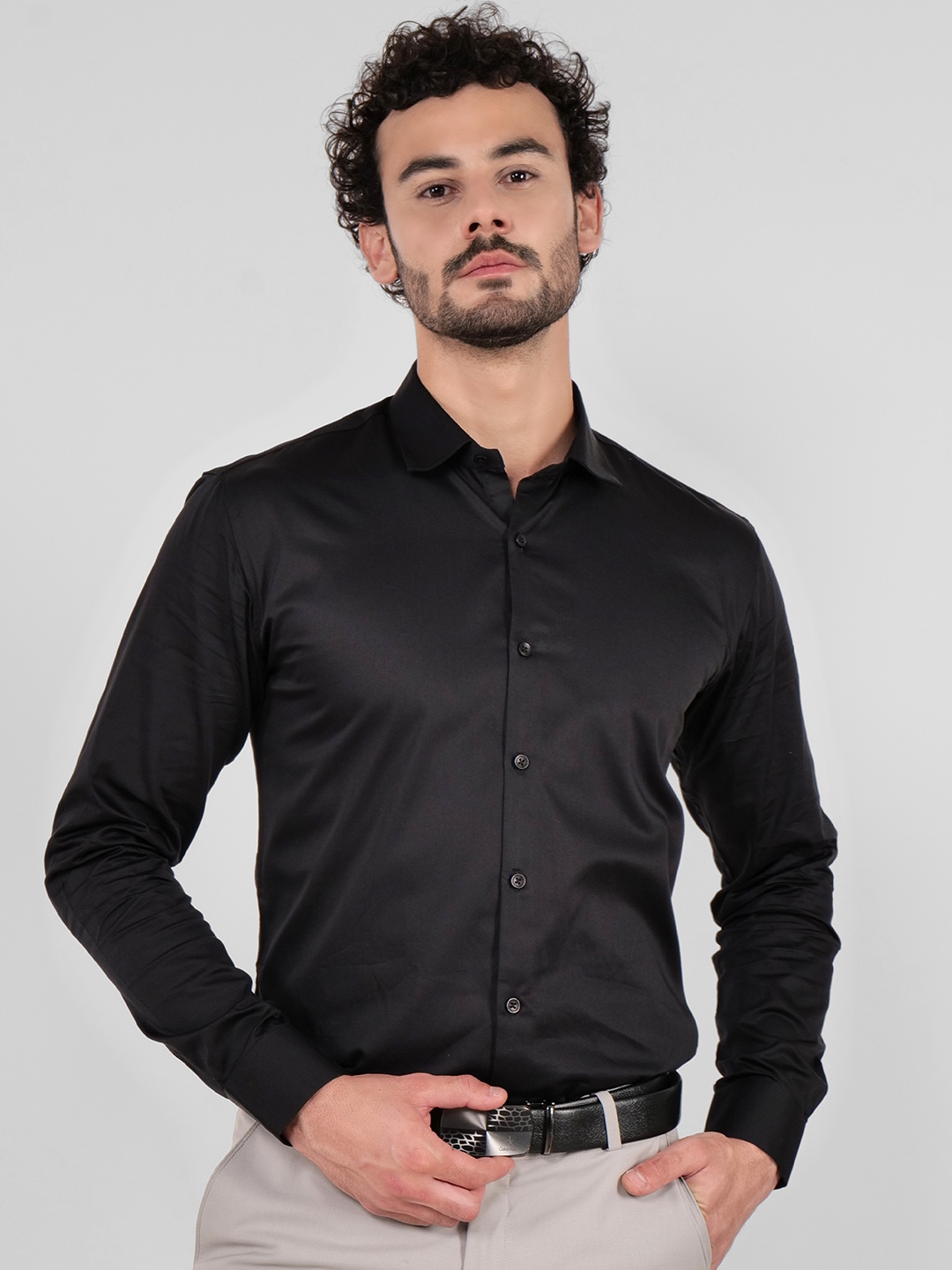 

4400BC Men Opaque Casual Shirt, Black