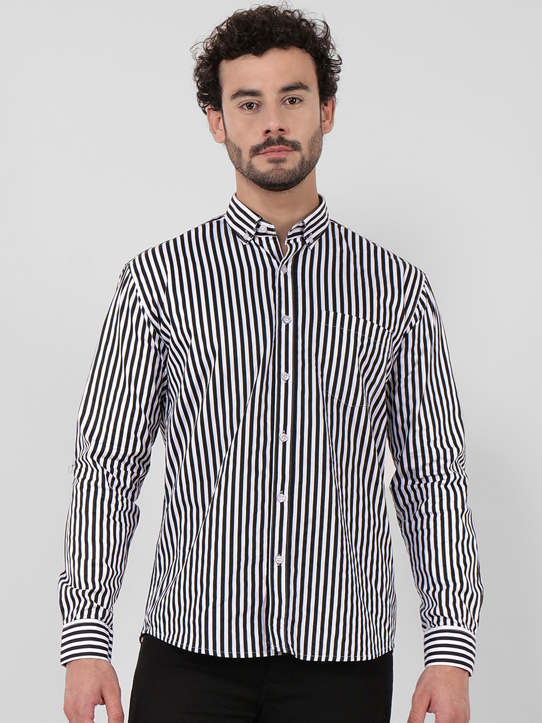 

4400BC Men Opaque Striped Casual Shirt, White