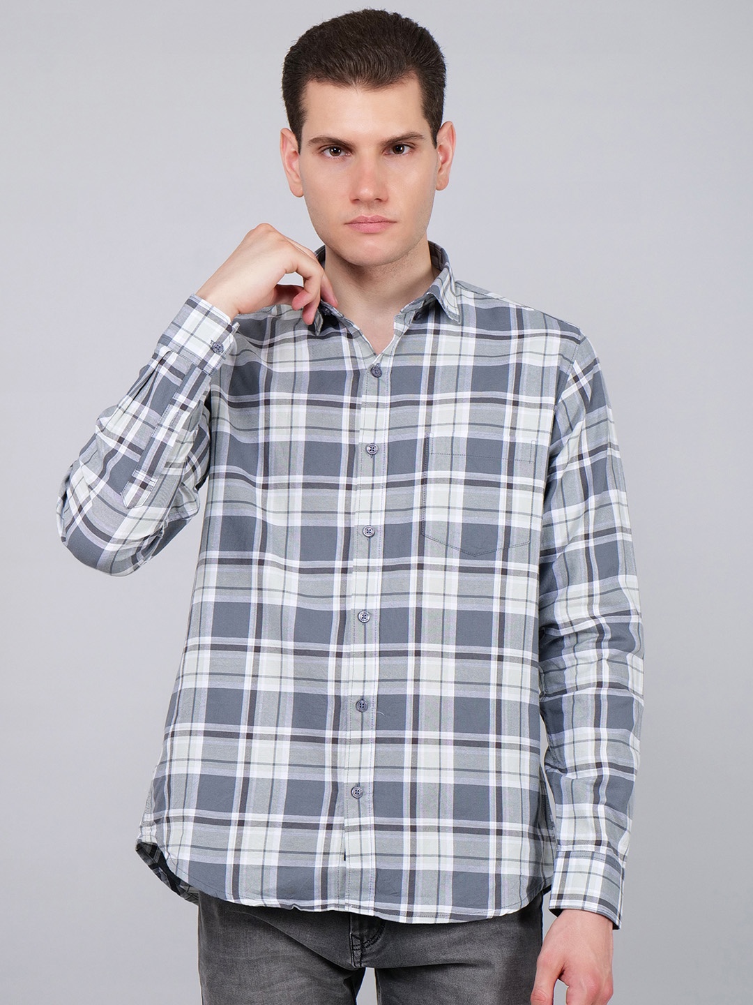 

4400BC Men Tartan Checks Opaque Checked Casual Shirt, Blue