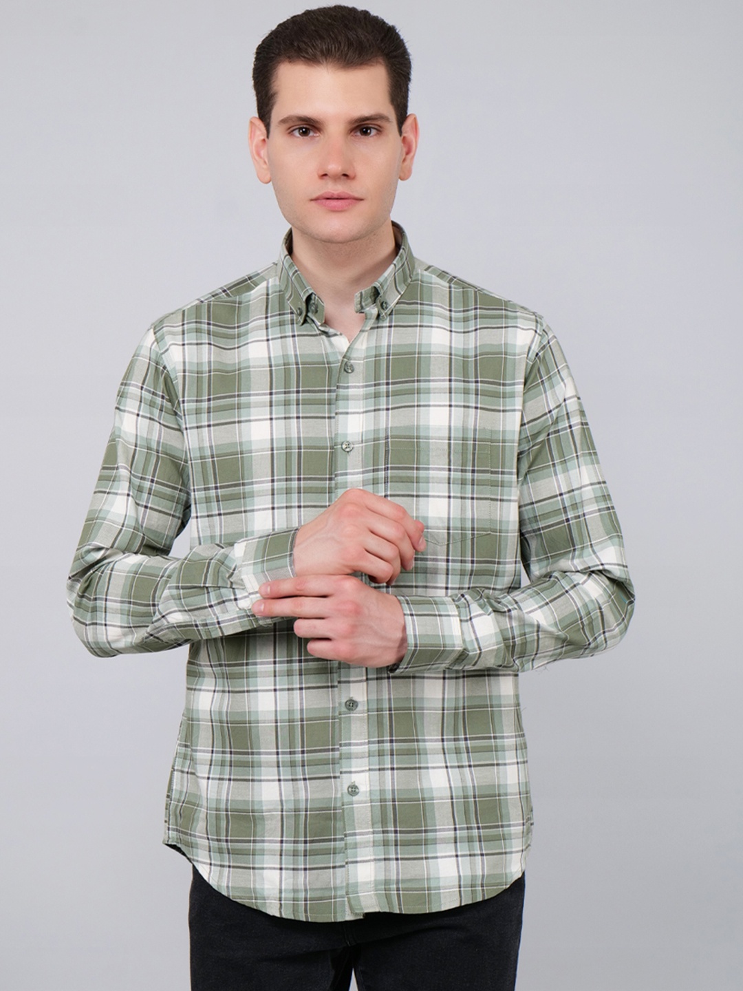 

4400BC Men Tartan Checks Opaque Checked Casual Shirt, Green