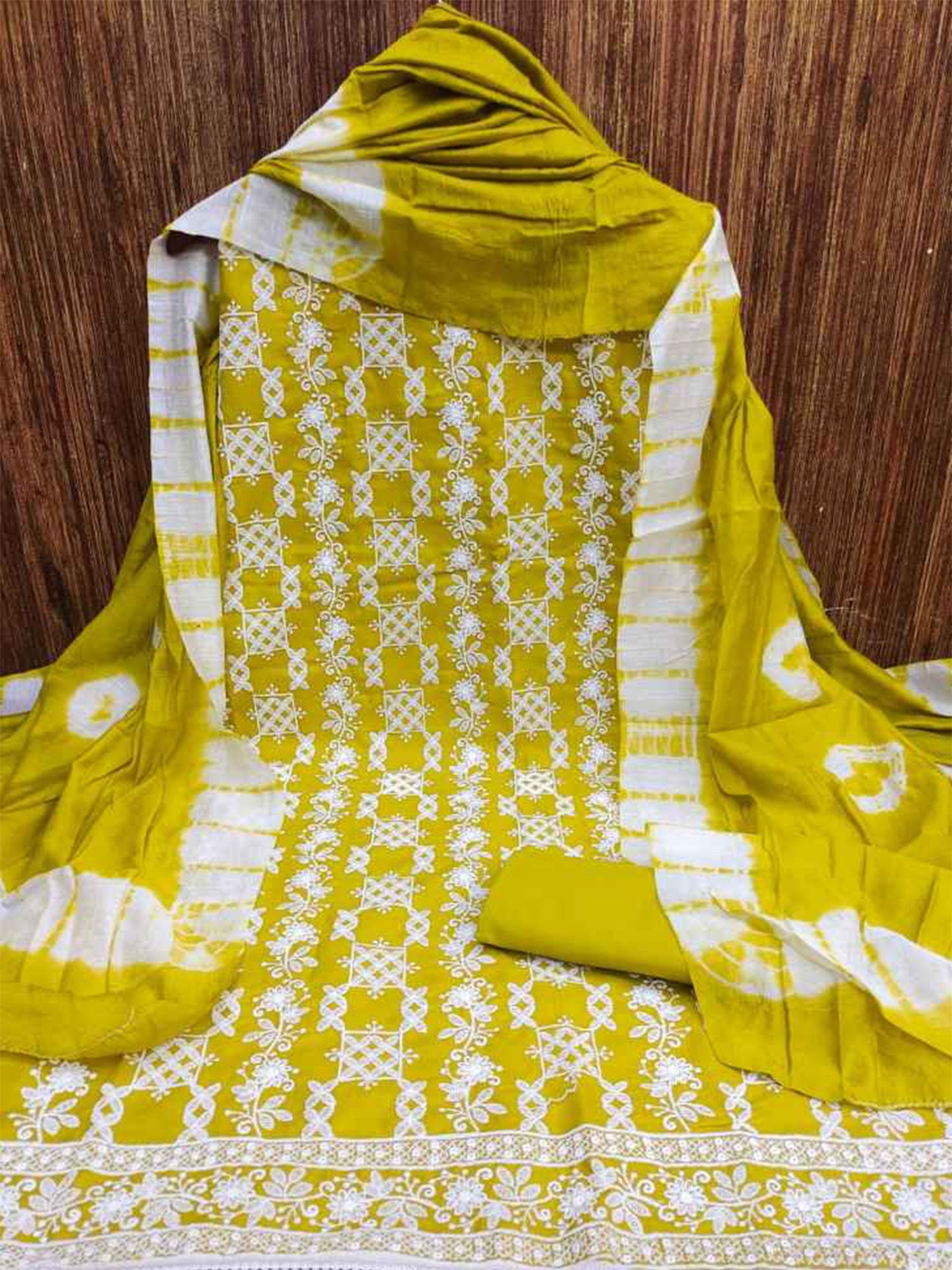 

faxofab Embroidered Unstitched Dress Material, Yellow