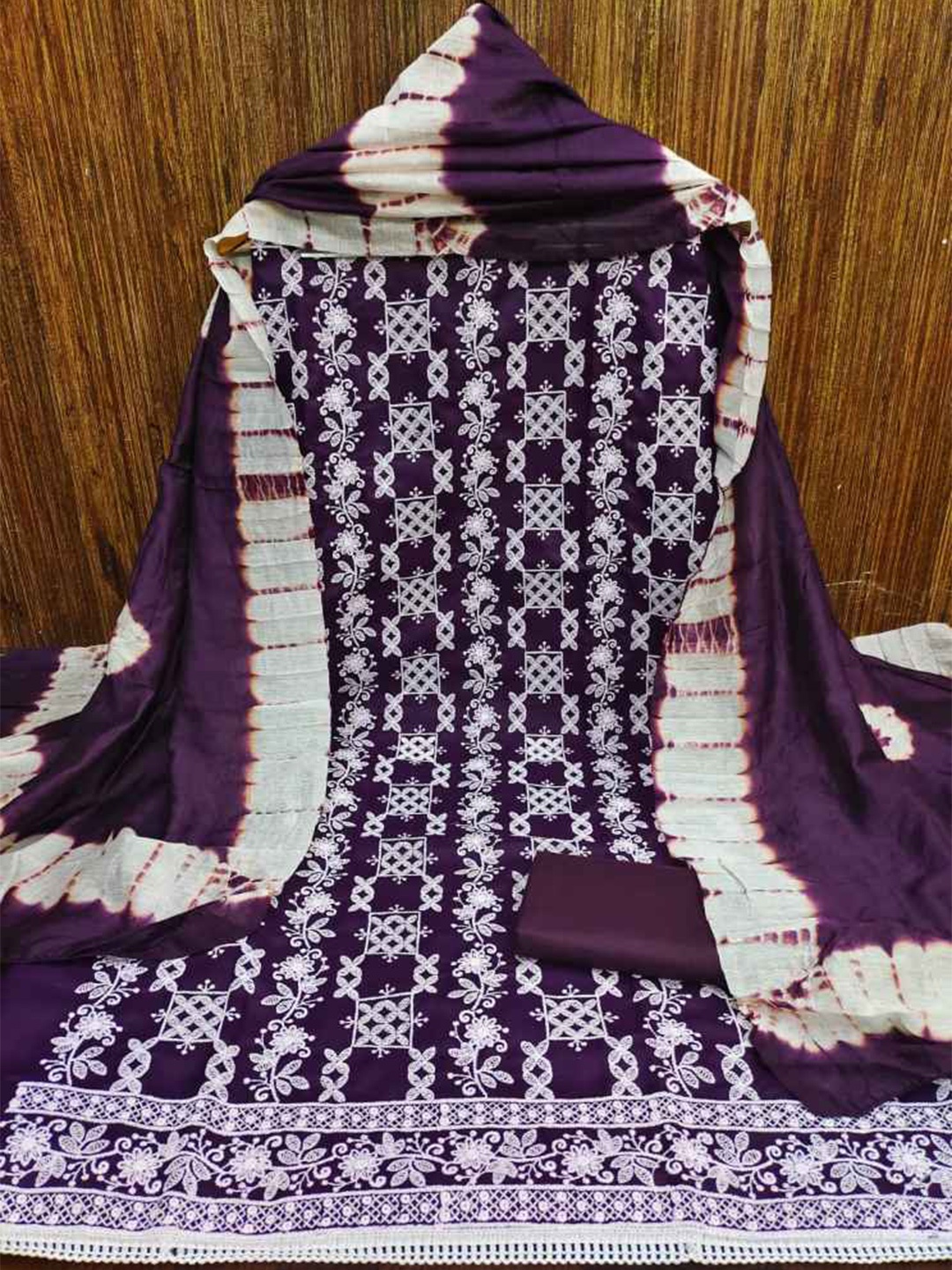 

faxofab Embroidered Unstitched Dress Material, Purple