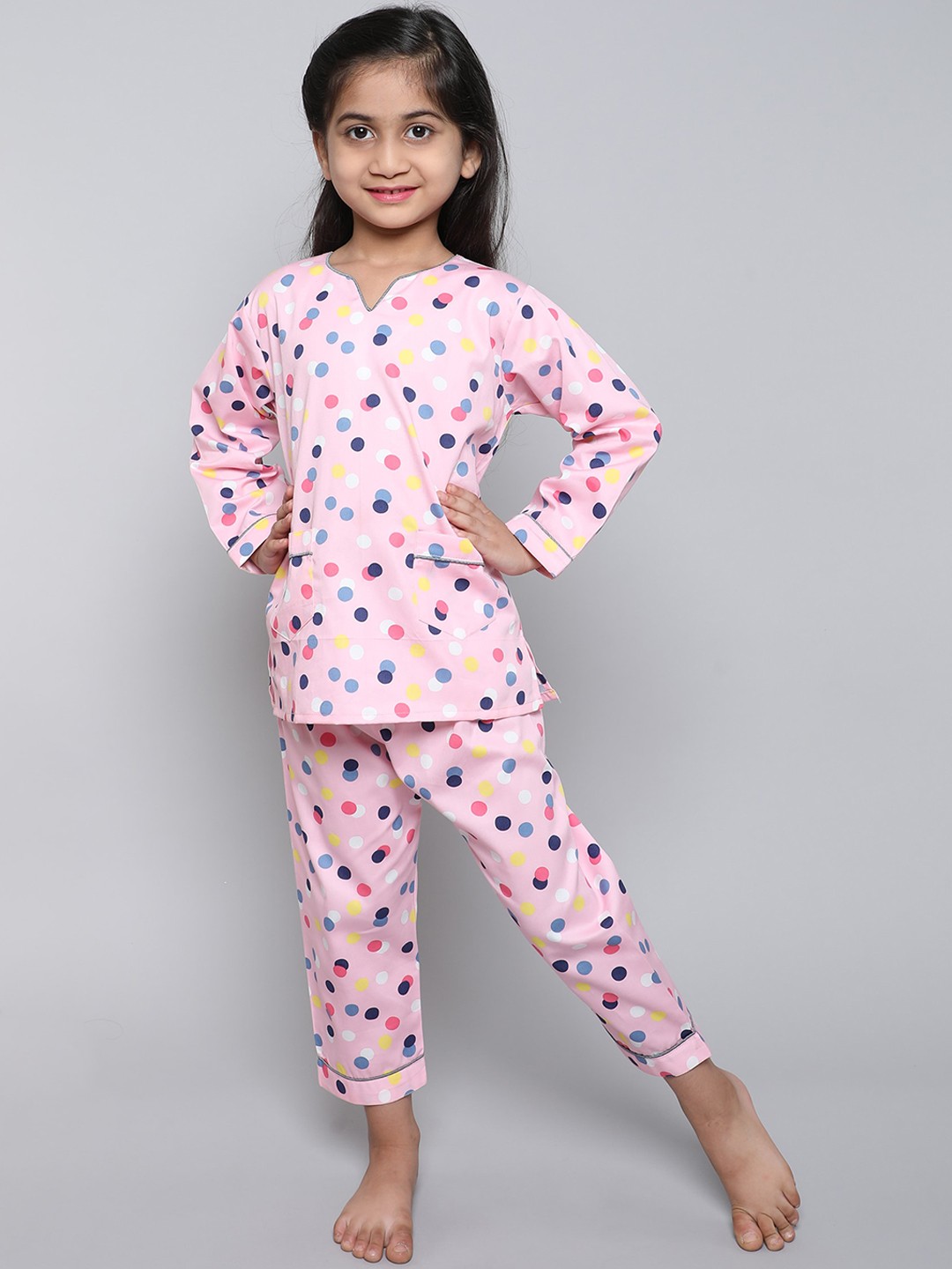 

BAESD Girls Geometric Printed Pure Cotton Top & Pyjamas, Pink
