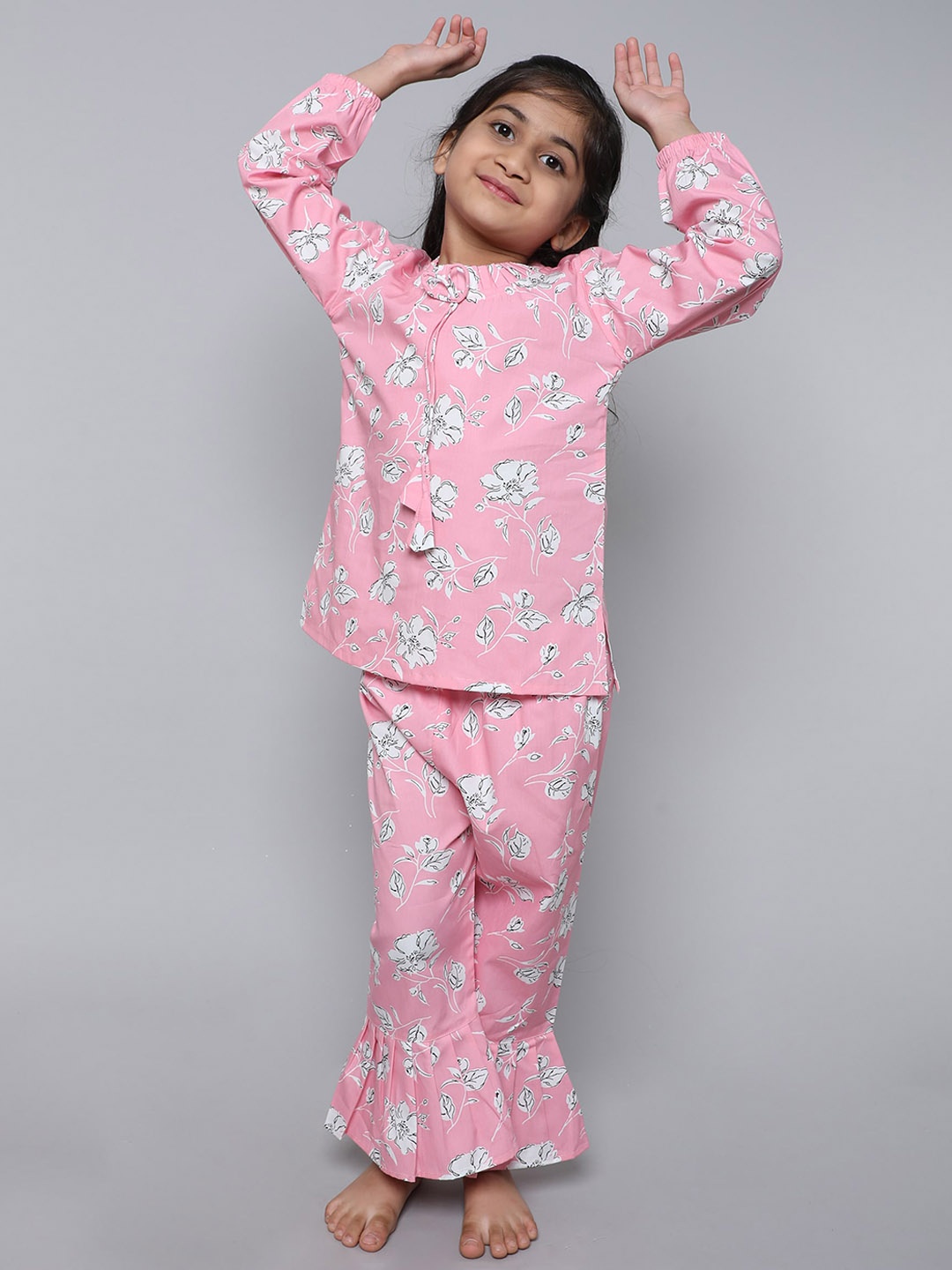 

BAESD Girls Floral Printed Pure Cotton Top & Pyjamas, Pink