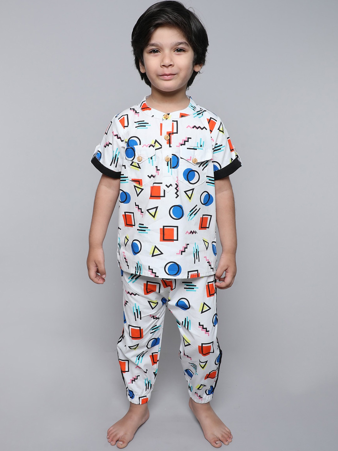 

BAESD Boys Printed Pure Cotton T-shirt with Pyjamas, White