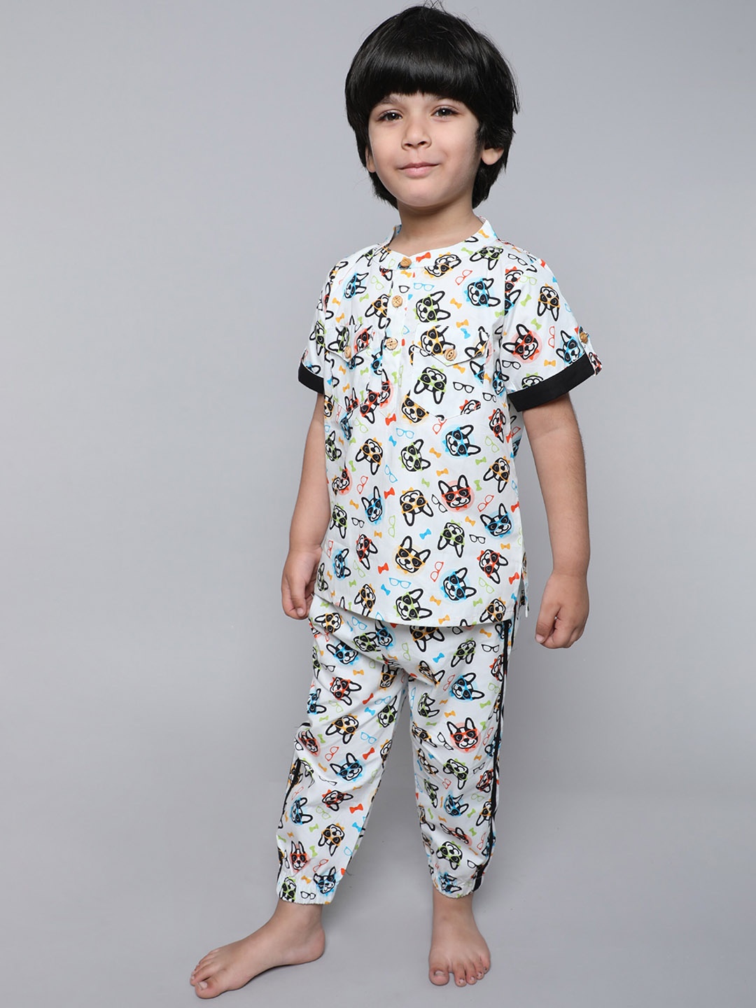 

BAESD Boys Conversational Printed Pure Cotton T-shirt & Pyjamas Set, White