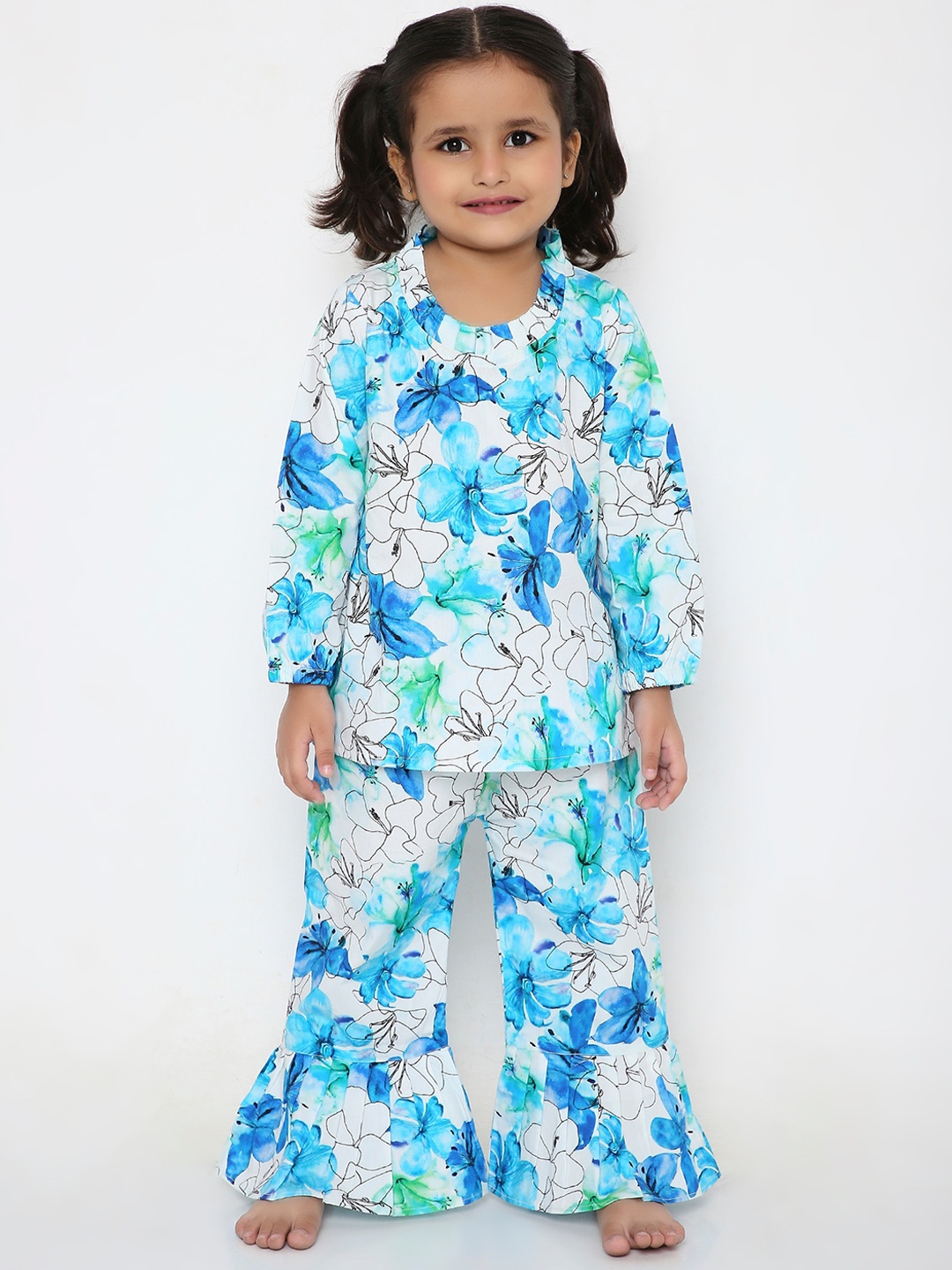 

BAESD Girls Floral Printed Pure Cotton Top & Pyjamas, White