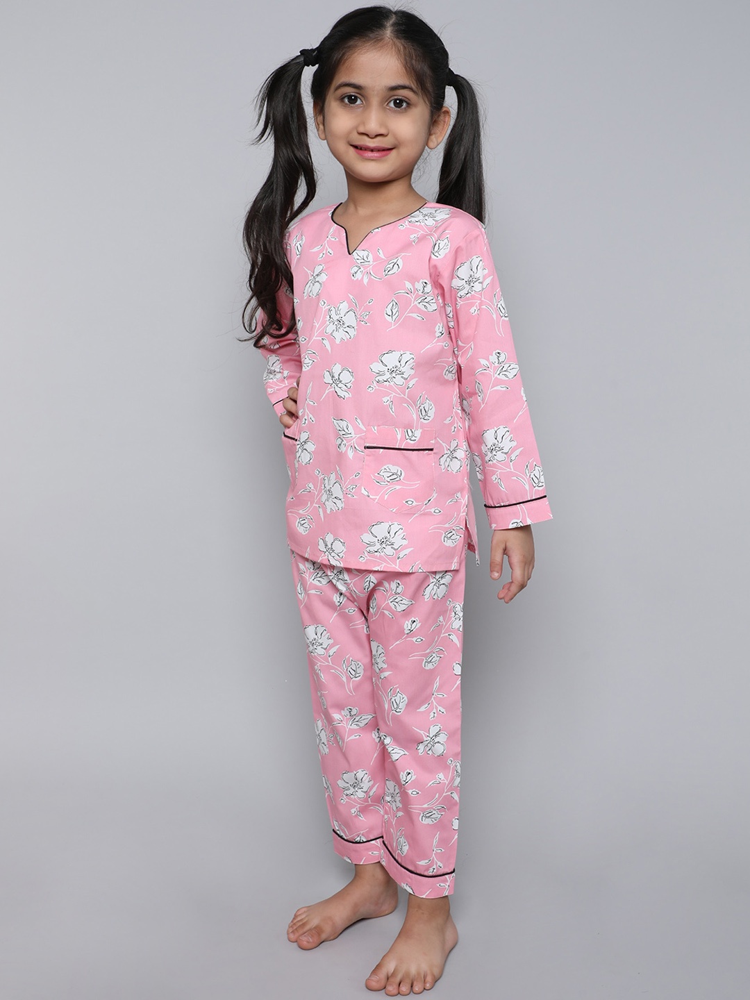 

BAESD Girls Printed Pure Cotton Night suit, Pink