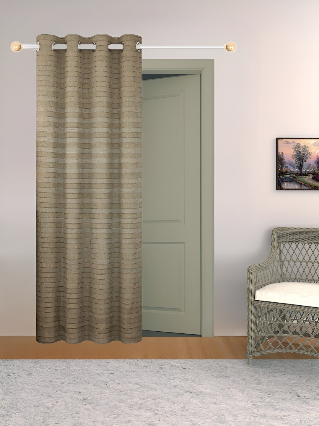 

THE CONVERSION Grey Striped Room Darkening Long Door Curtain
