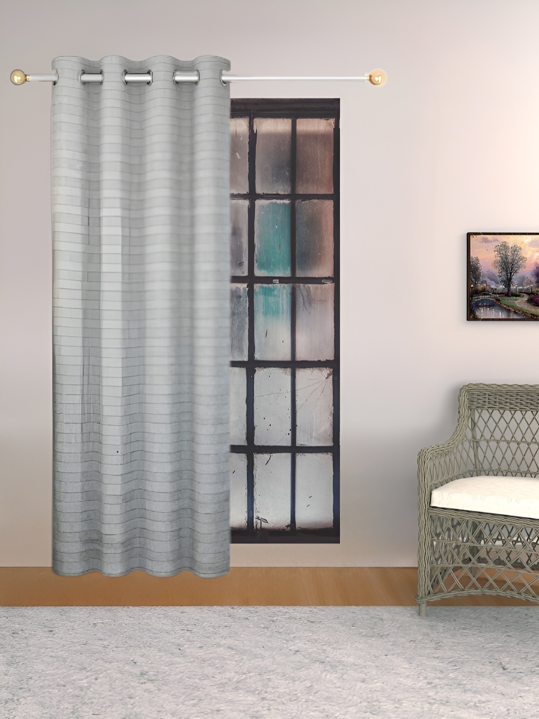 

THE CONVERSION Grey Striped Room Darkening Window Curtain