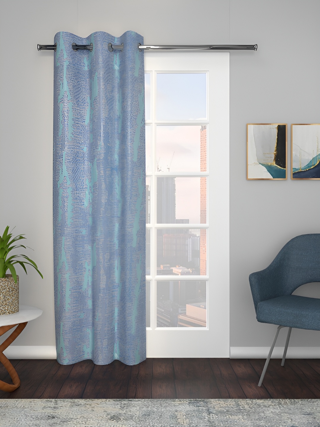 

THE CONVERSION Blue Striped Room Darkening Long Door Curtain