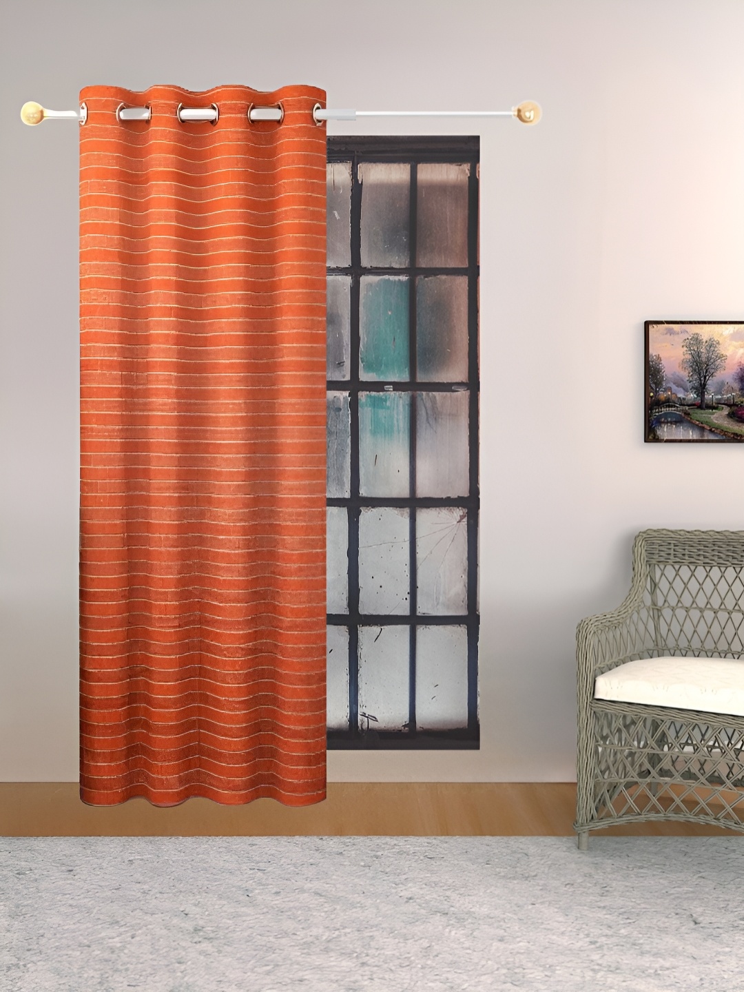 

THE CONVERSION Orange Striped Room Darkening Long Door Curtain