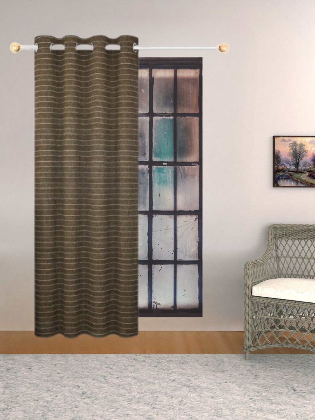 

THE CONVERSION Coffee Brown Striped Room Darkening Window Curtain