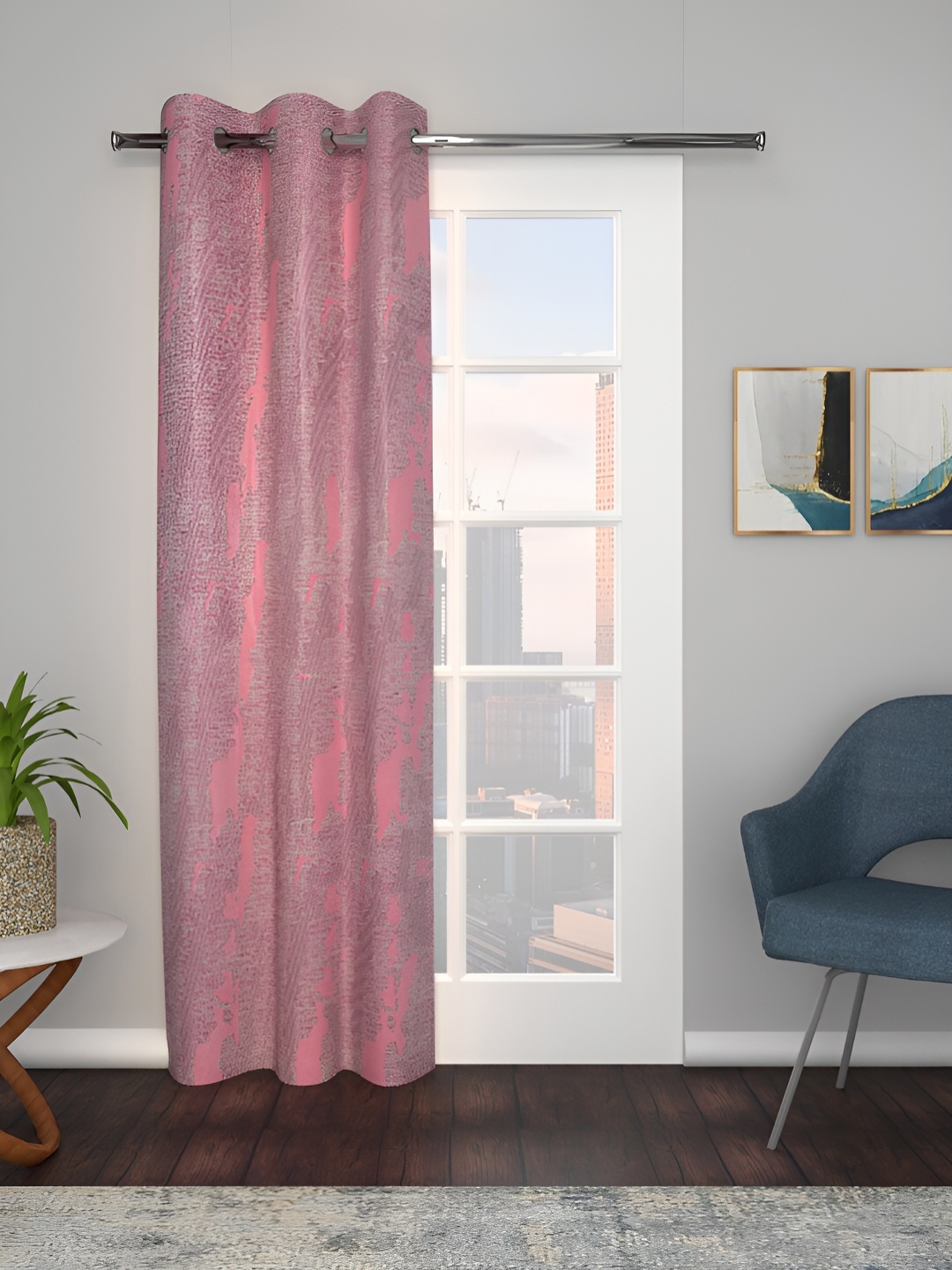 

THE CONVERSION Pink Striped Room Darkening Long Door Curtain