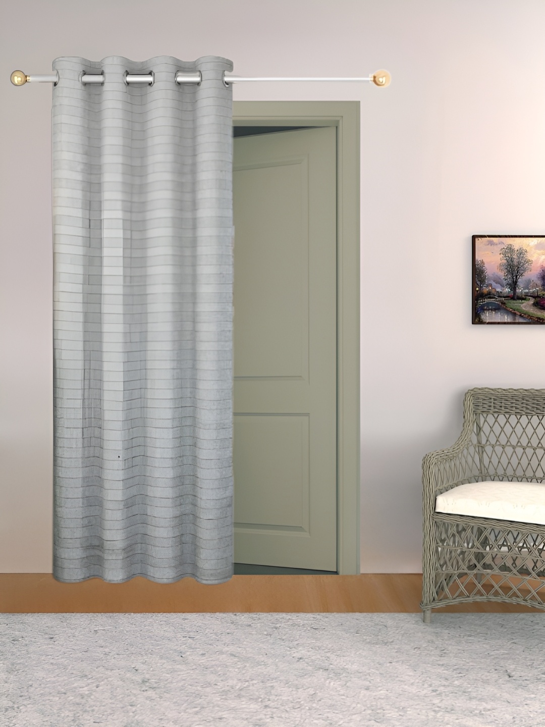 

THE CONVERSION Grey Striped Room Darkening Long Door Curtain