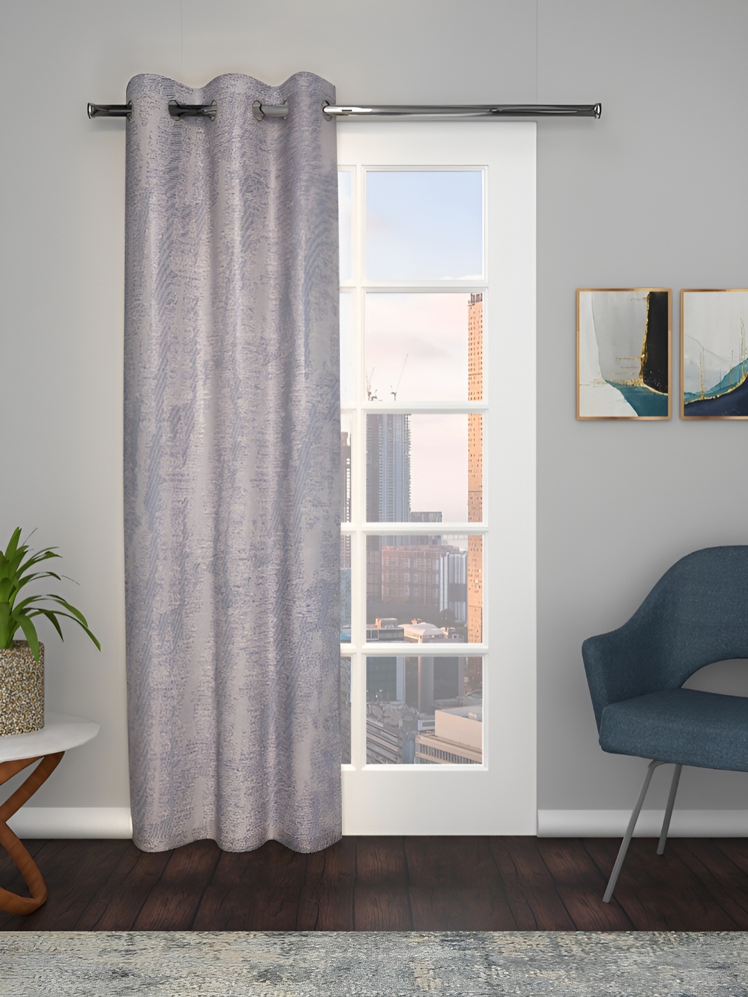 

THE CONVERSION Grey Striped Room Darkening Door Curtain