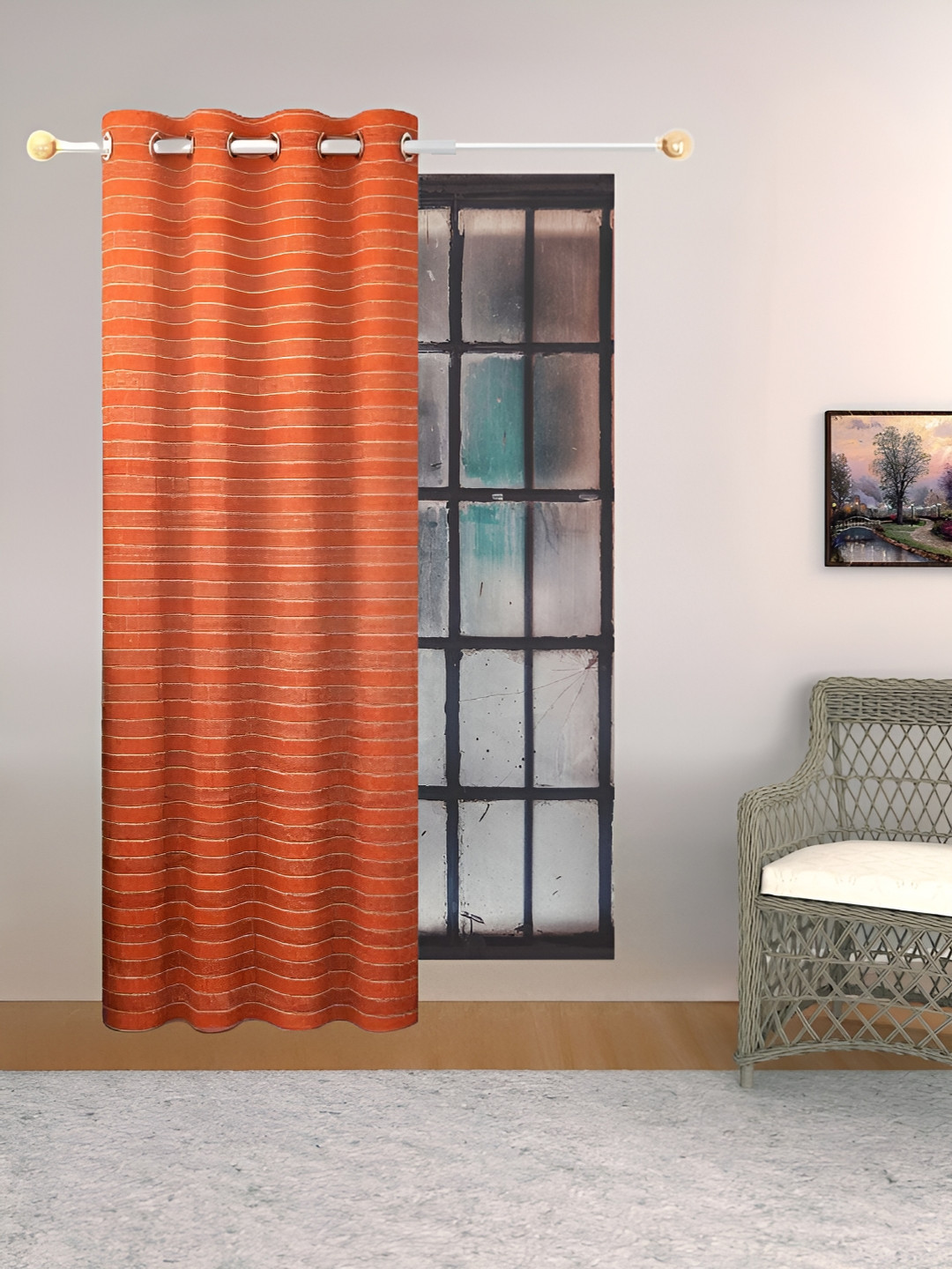 

THE CONVERSION Orange Striped Room Darkening Window Curtain