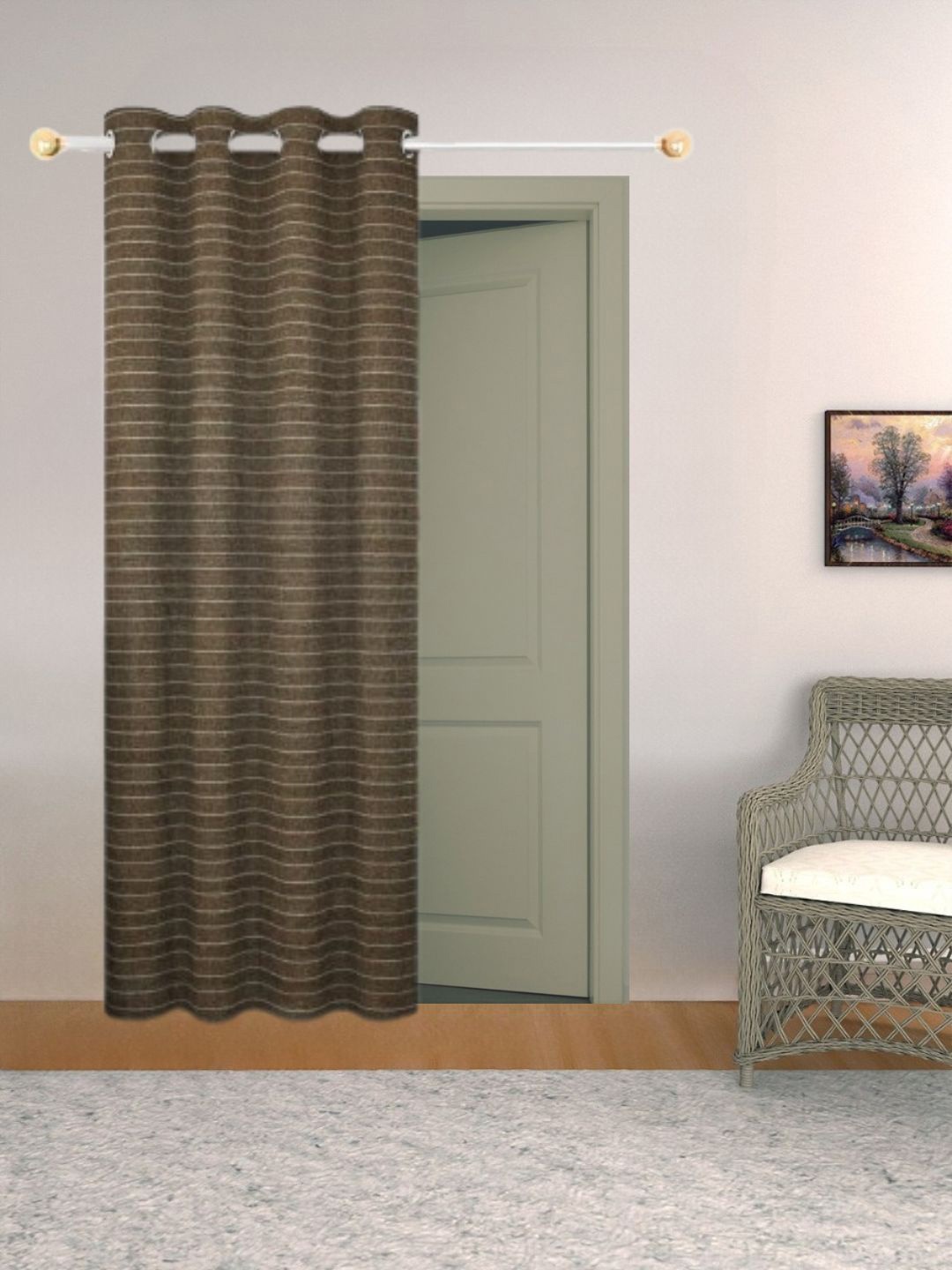 

THE CONVERSION Coffee Brown Striped Room Darkening Door Curtain