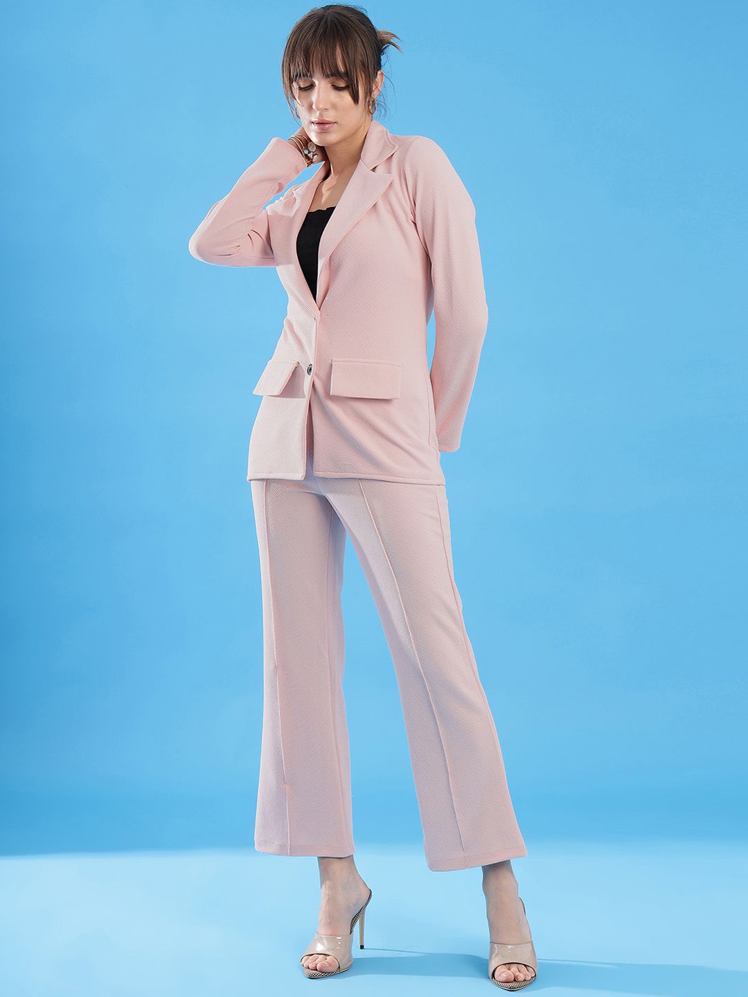 

Selvia Textured Blazer & Trousers Co-Ords Set, Peach