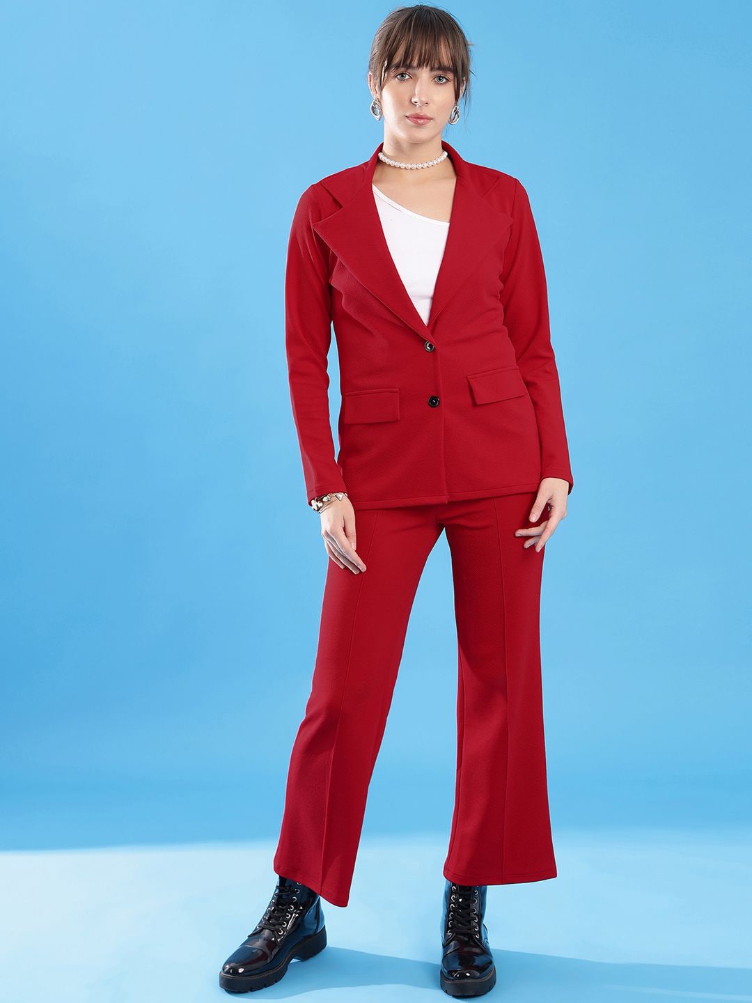 

Selvia Causal Long Sleeves Blazer & Trousers Co-Ords Set, Red