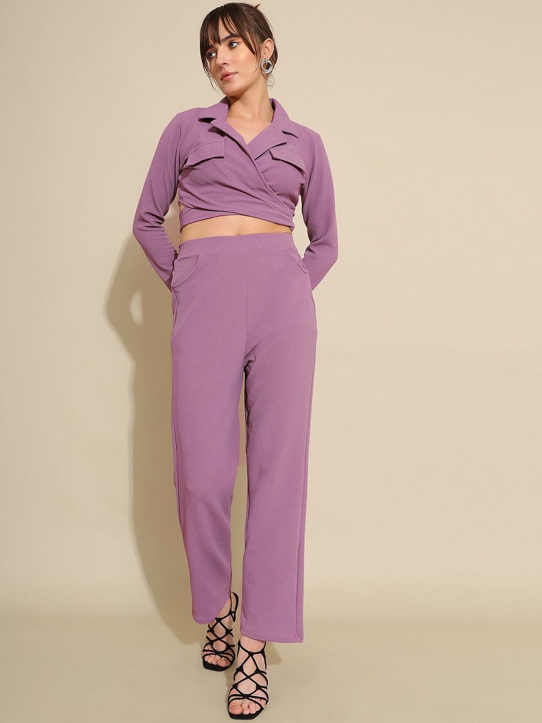 

Selvia Long Sleeves Wrap Top & Trousers Co-Ord, Lavender