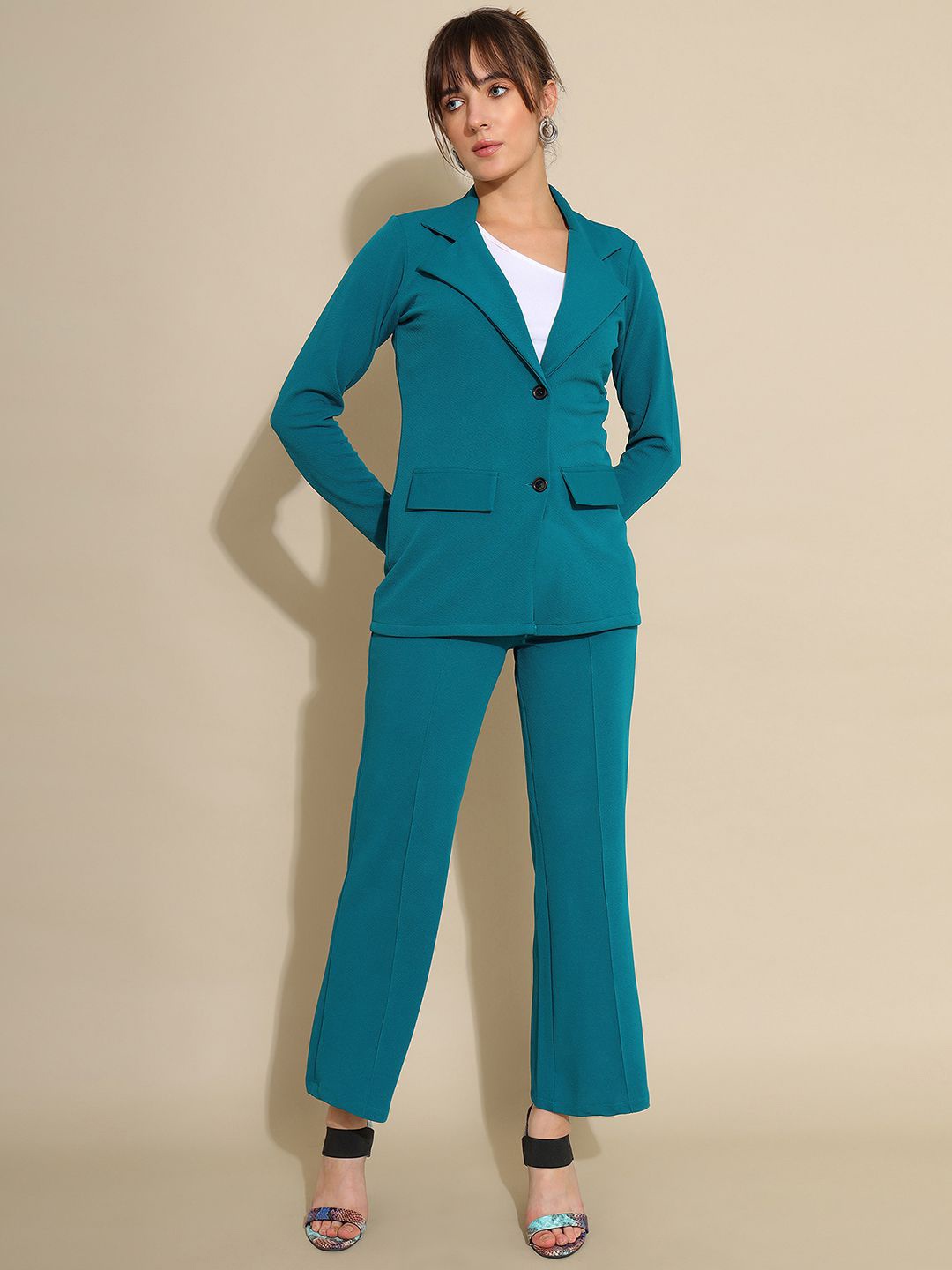 

Selvia Long Sleeved Blazer & Trousers Co-Ord Set, Teal