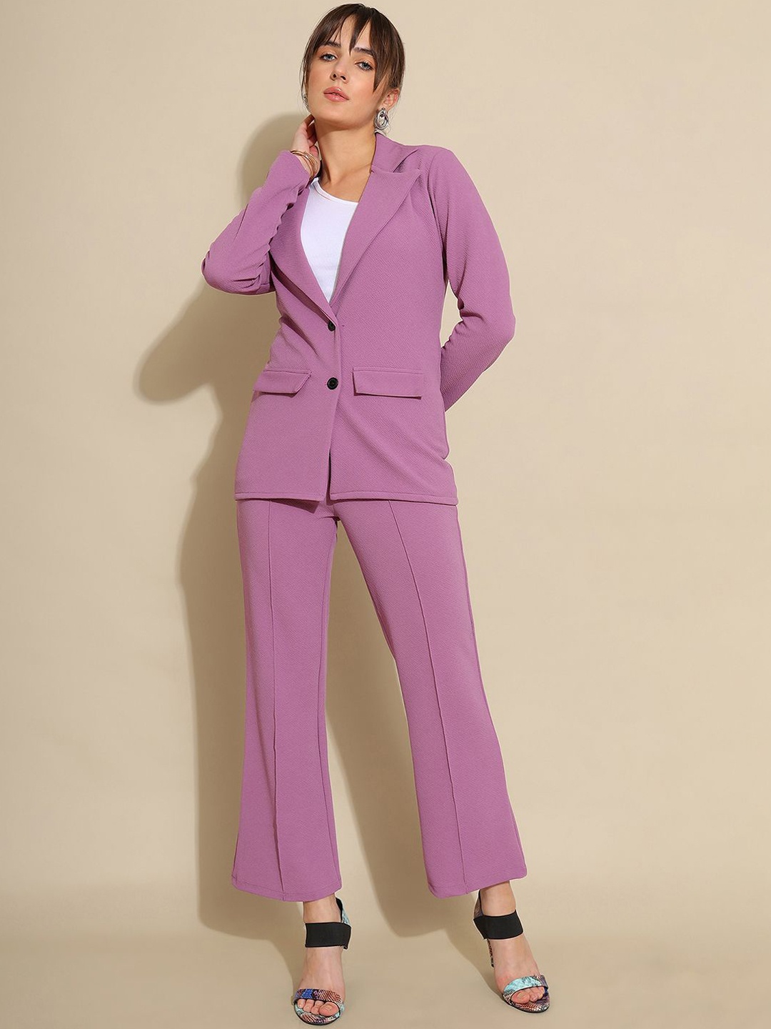 

Selvia Solid Blazer With Trousers Co-Ords, Lavender