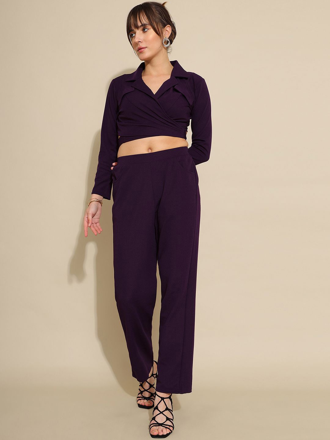 

Selvia Long Sleeves Wrap Top & Trousers Co-Ord, Purple