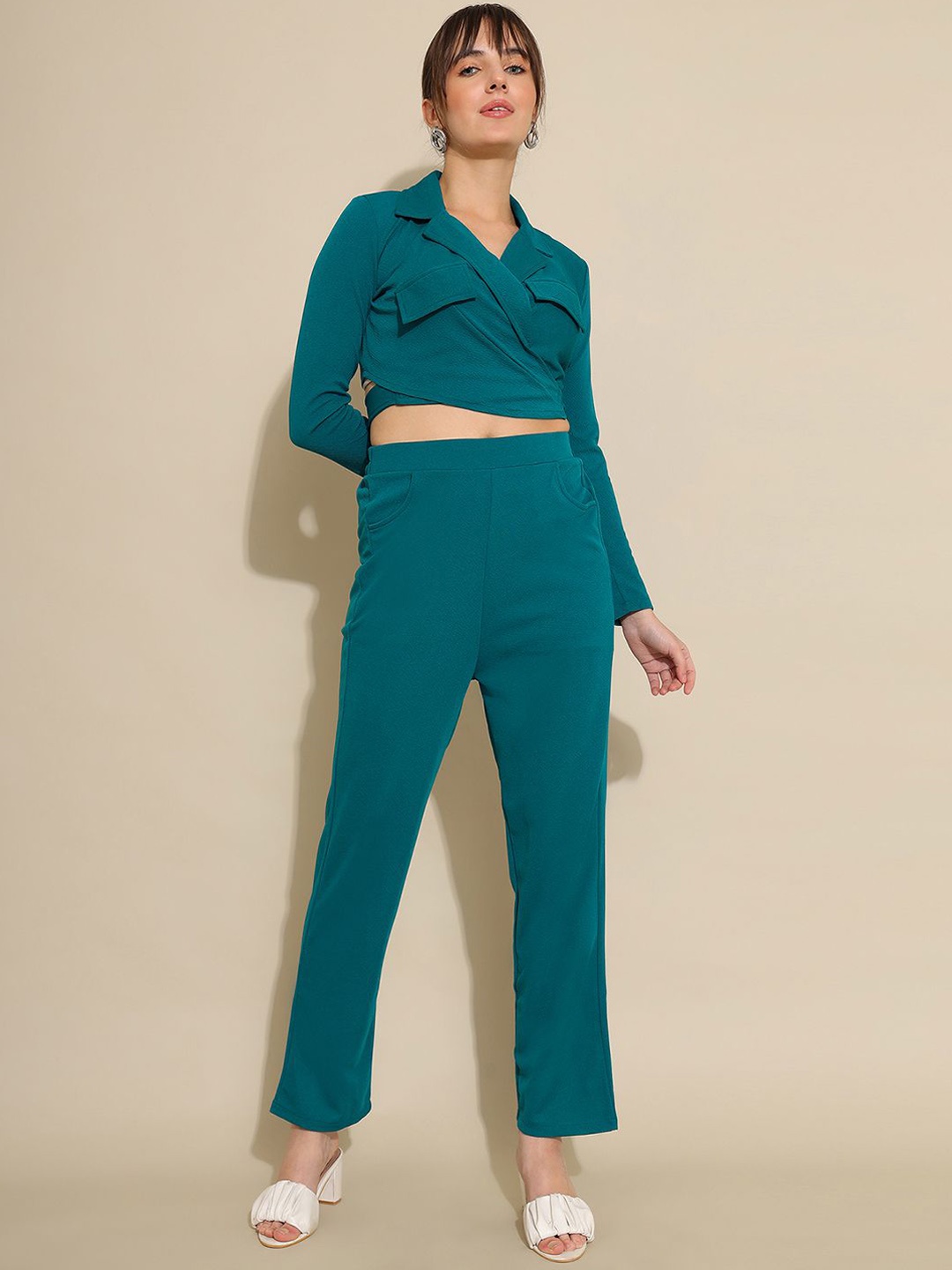 

Selvia Long Sleeved Wrap Top & Trouser Co-Ord Set, Teal