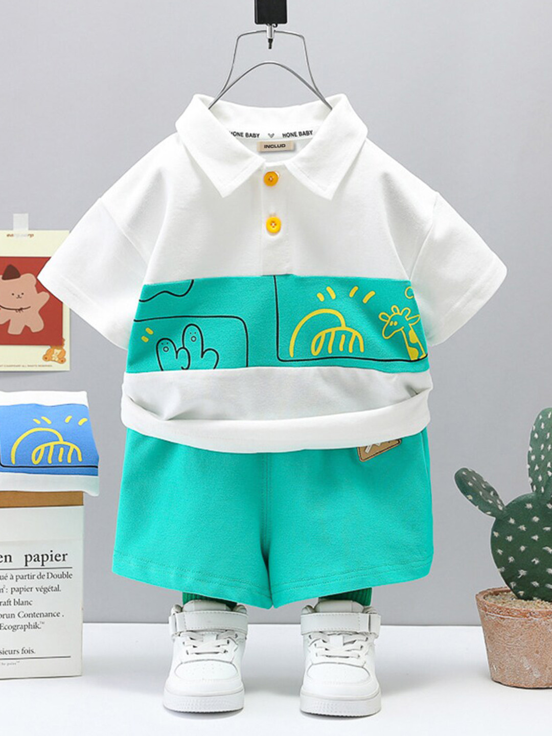 

INCLUD Boys Printed T-shirt with Shorts, Green