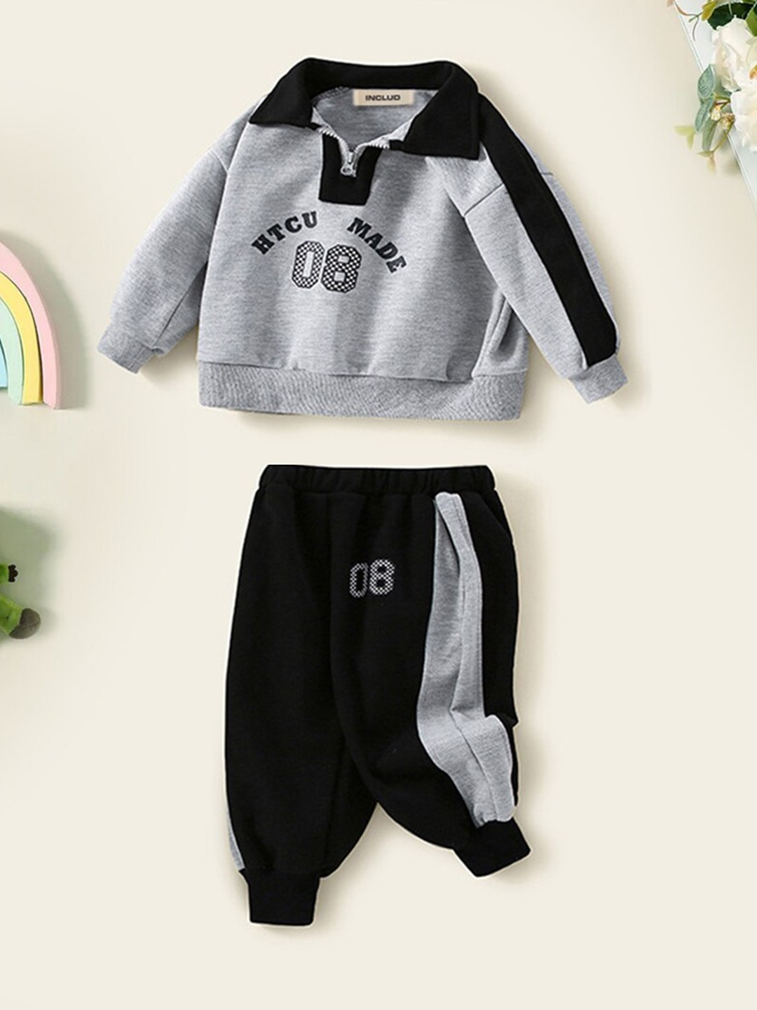 

INCLUD Boys Printed Sweatshirt & Joggers, Grey
