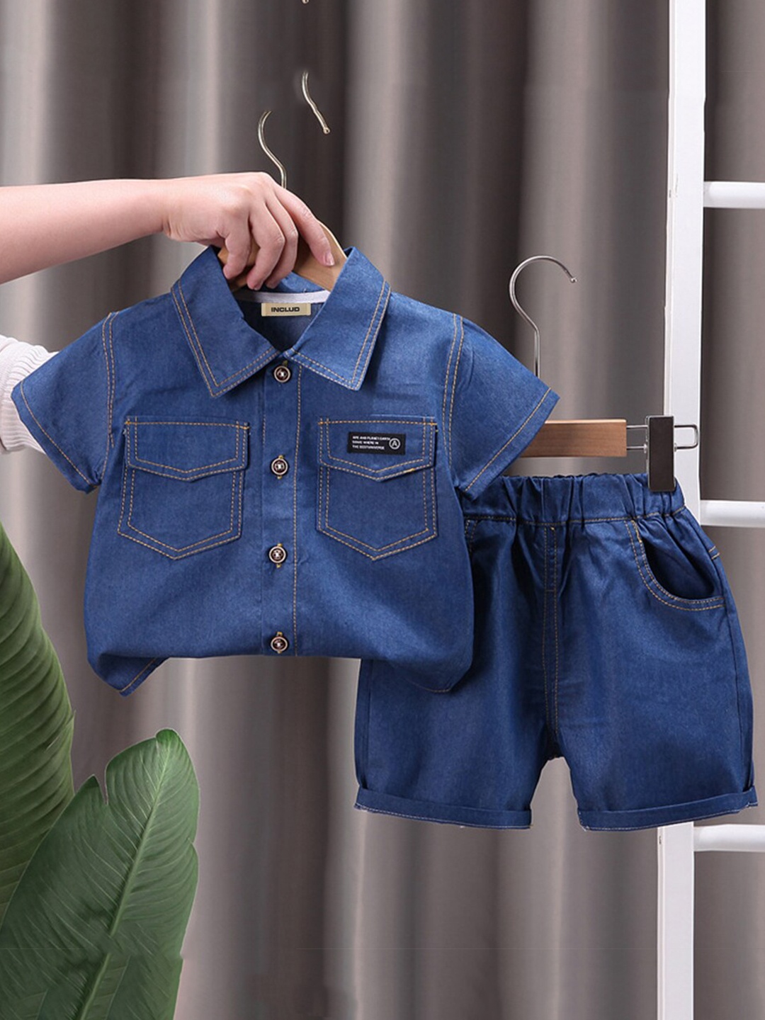 

INCLUD Boys Denim Shirt With Shorts, Navy blue