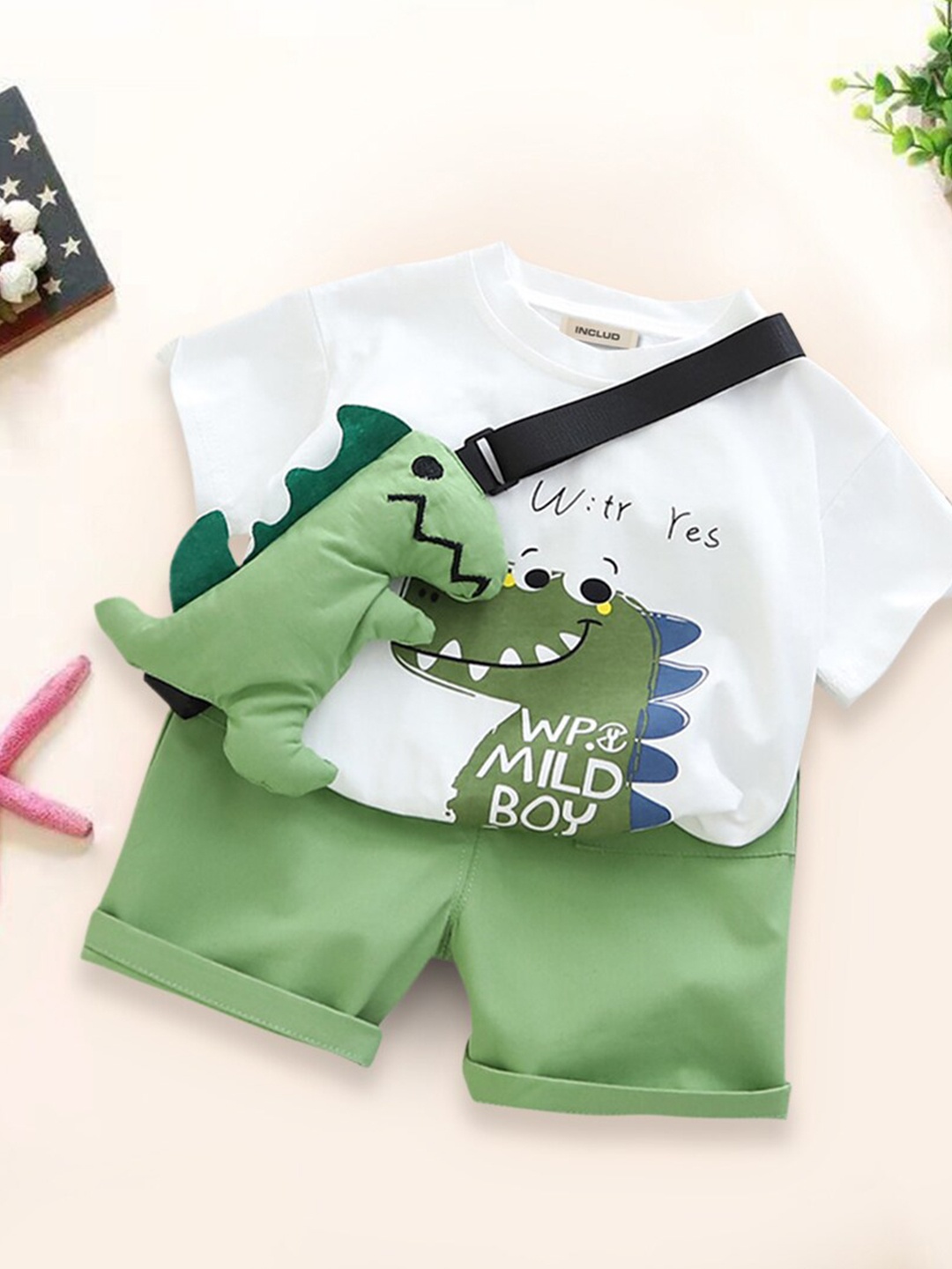 

INCLUD Boys Printed T-shirt with Shorts, Green