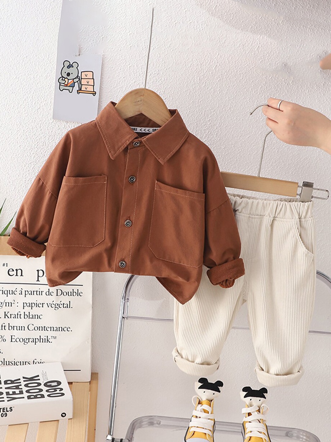 

INCLUD Boys Cotton Shirt with Trousers, Brown