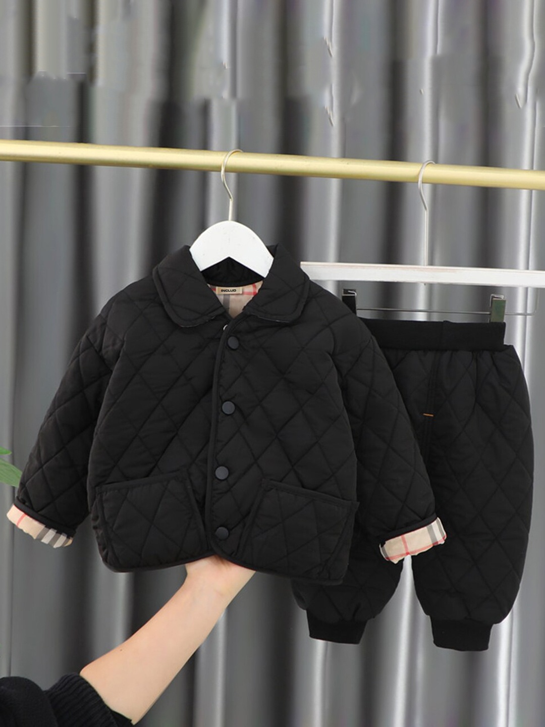 

INCLUD Boys Spread Collar Jacket with Jogger, Black