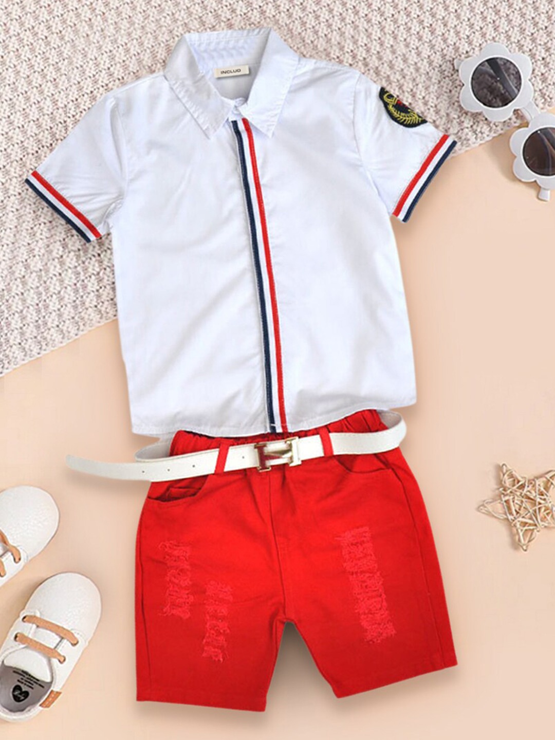

INCLUD Boys Shirt with Shorts, White