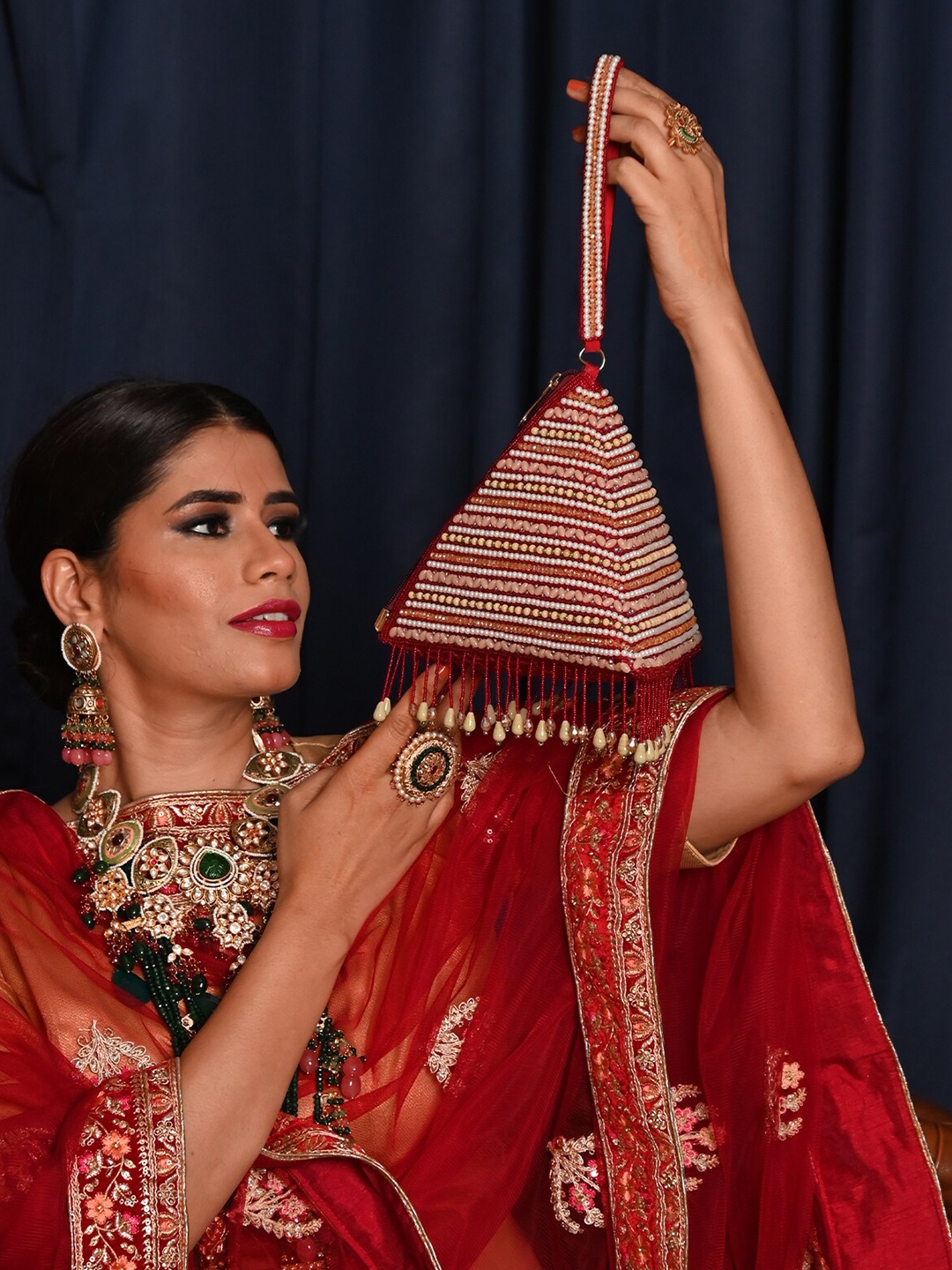 

ODETTE Embellished Tasselled Potli, Maroon